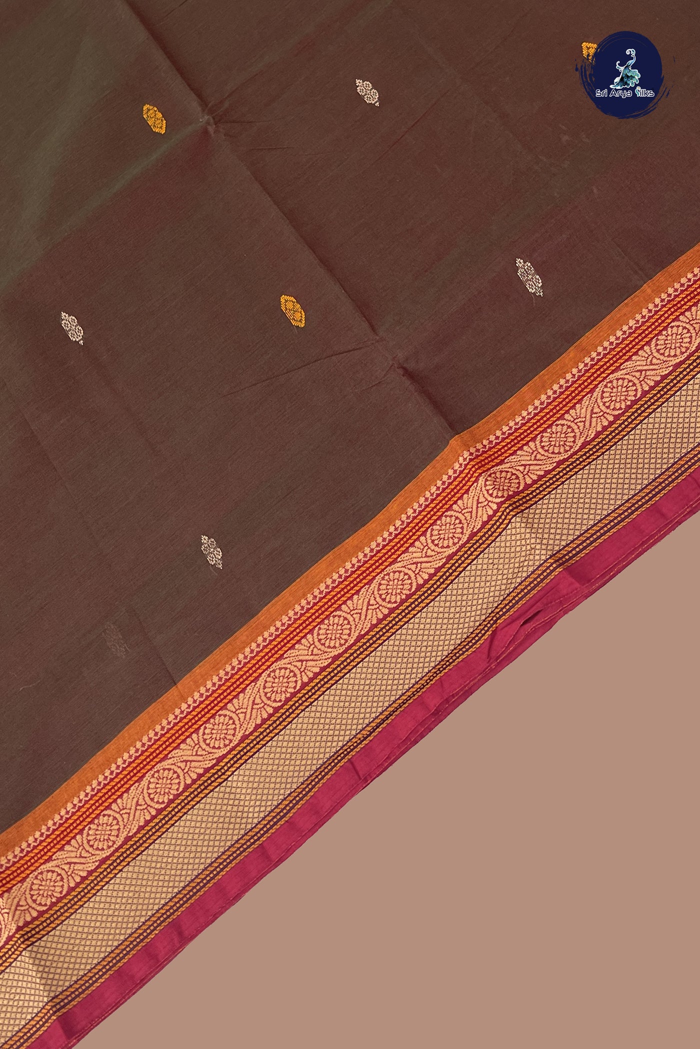 Coffee Brown Chettinad Cotton Saree With Buttas Pattern