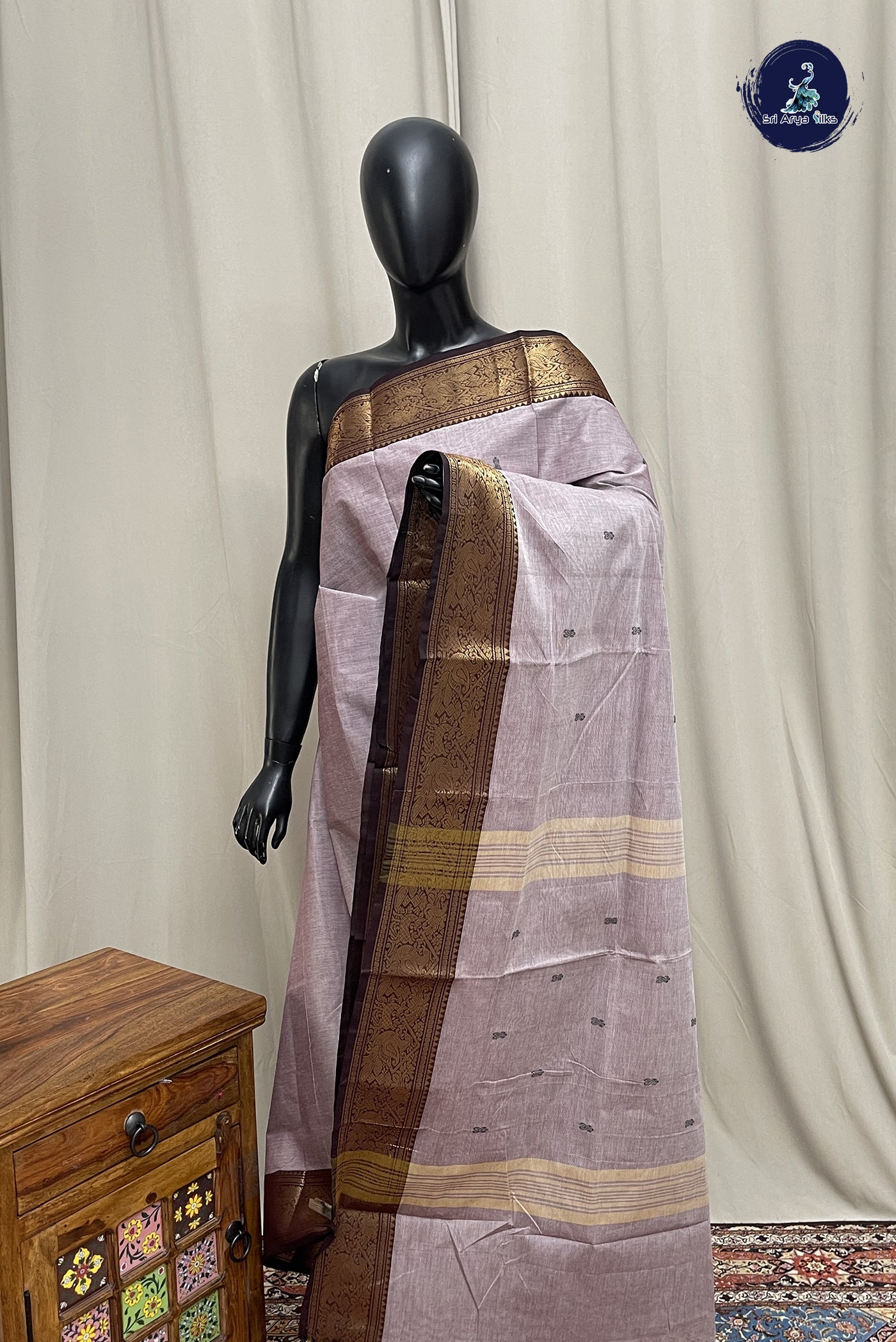 Pastel Shade Chettinad Cotton Saree With Buttas Pattern