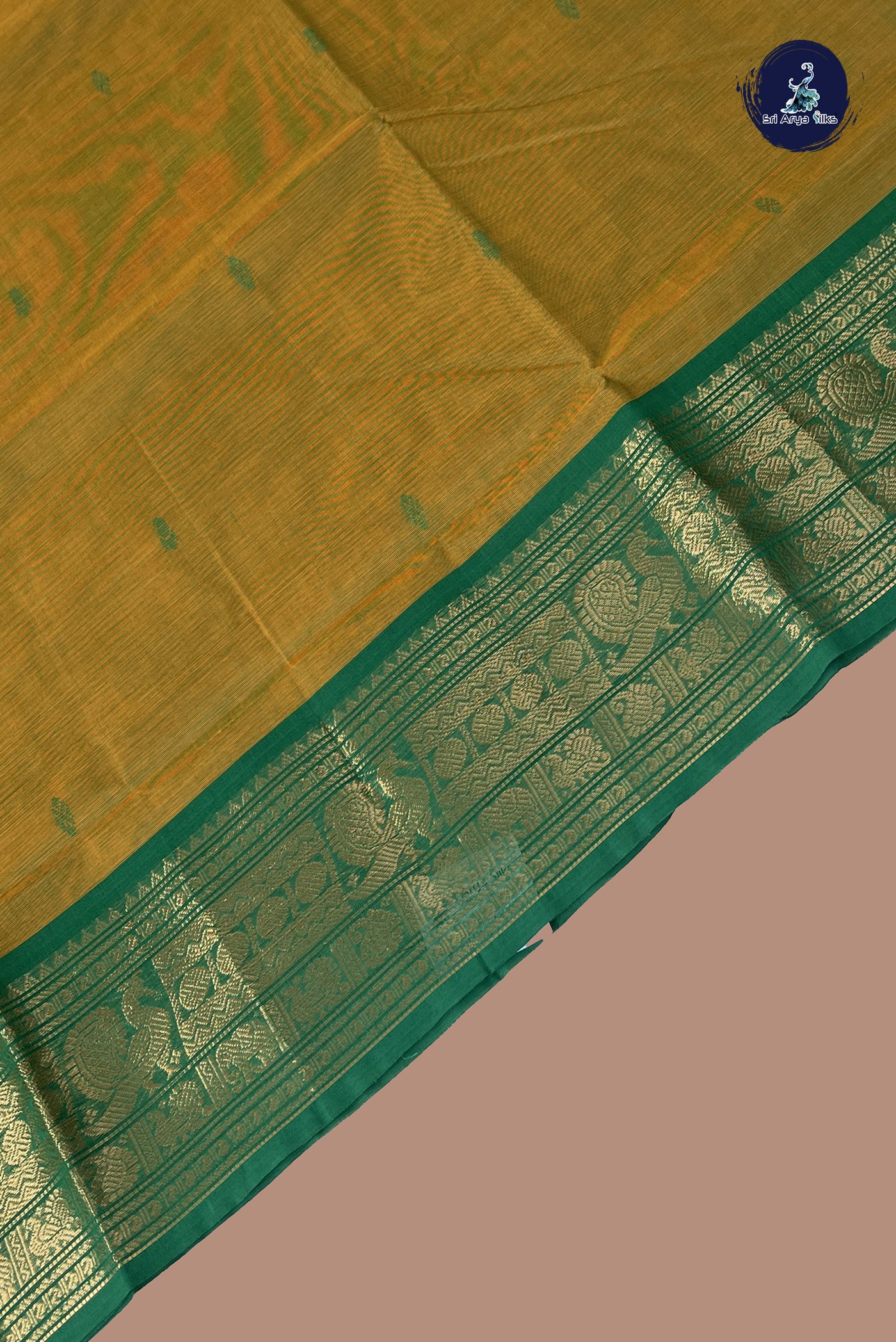 Dual Tone Green Chettinad Cotton Saree With Buttas Pattern