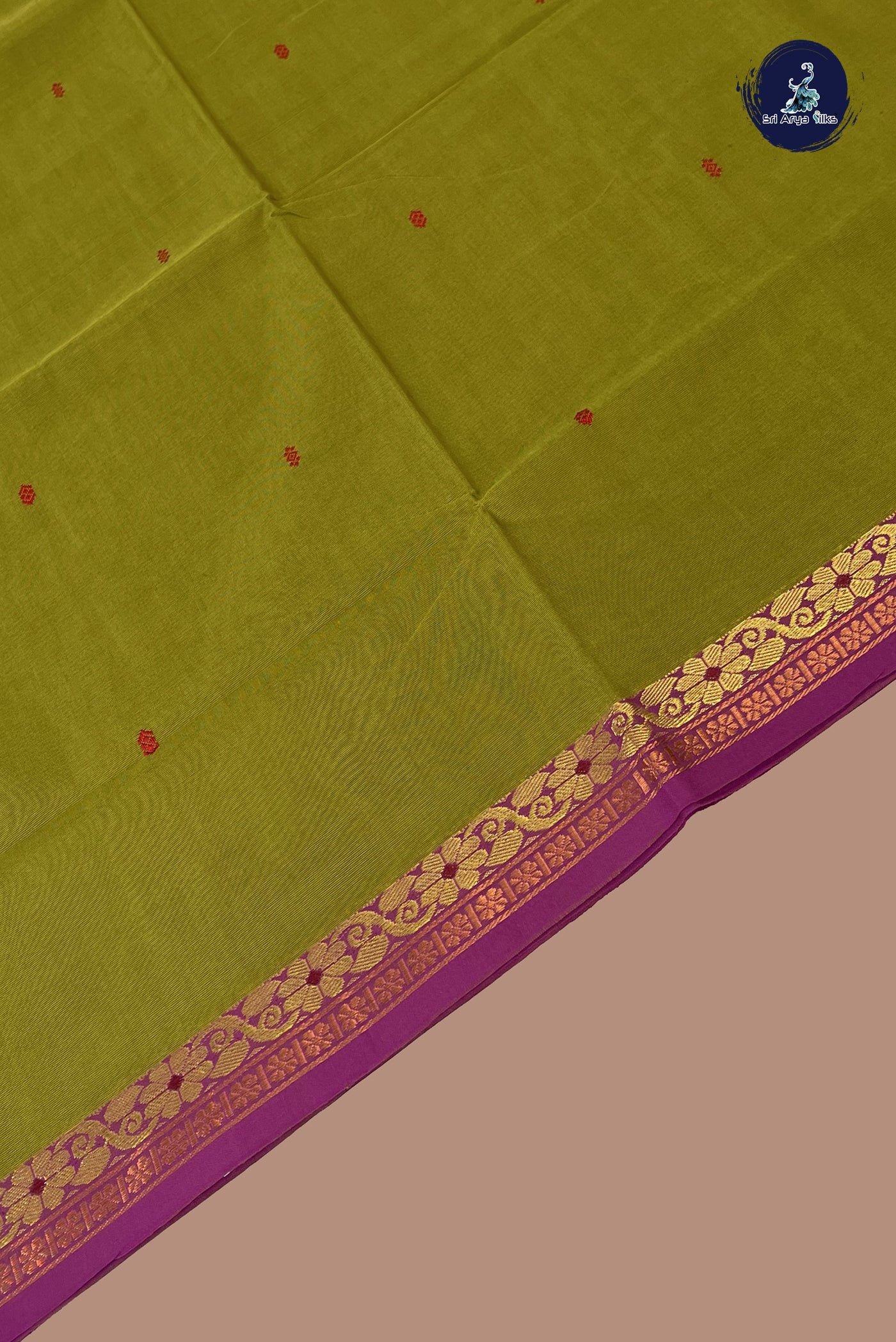 Mehendi Green Chettinad Cotton Saree With Buttas Pattern