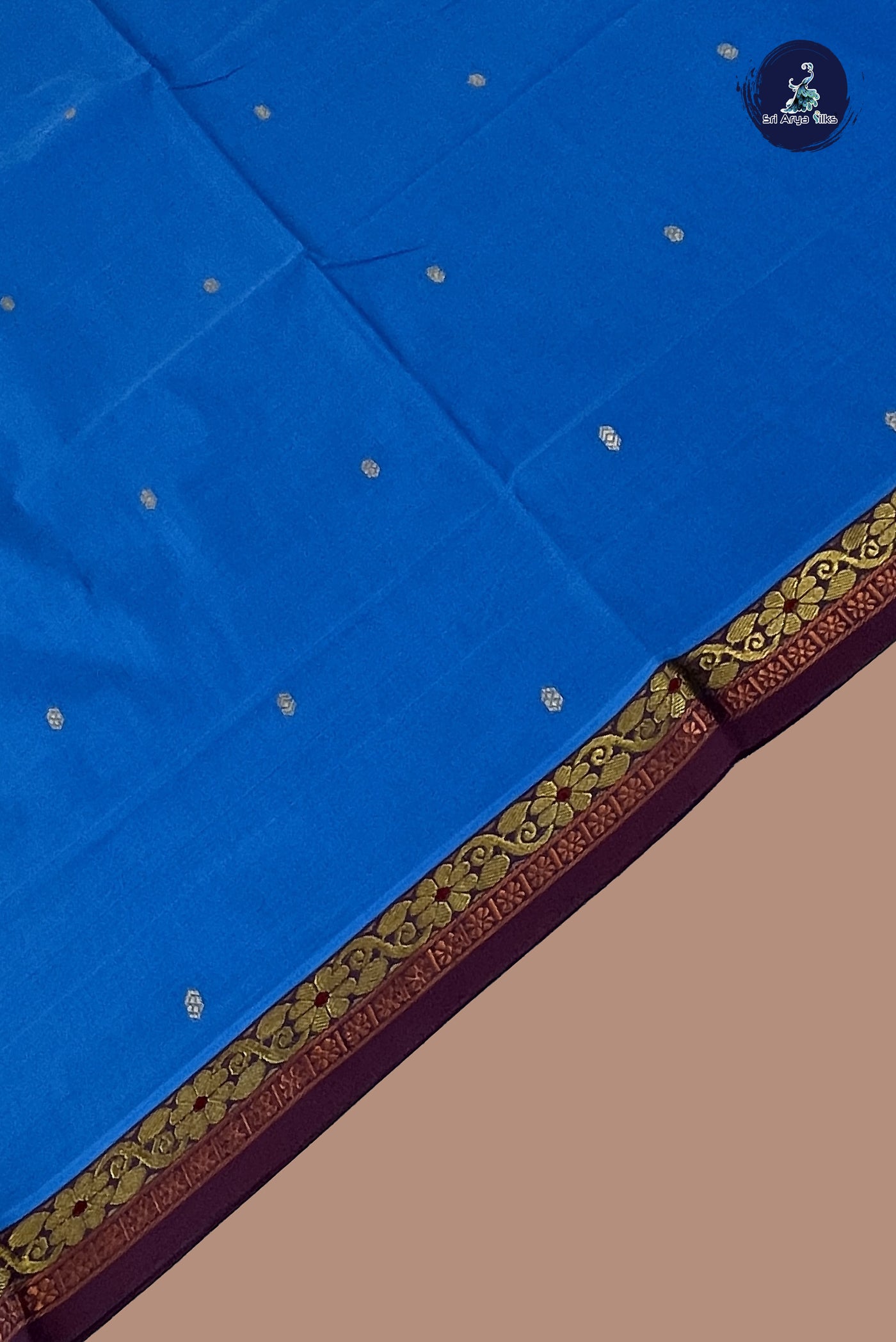 Blue Chettinad Cotton Saree With Buttas Pattern