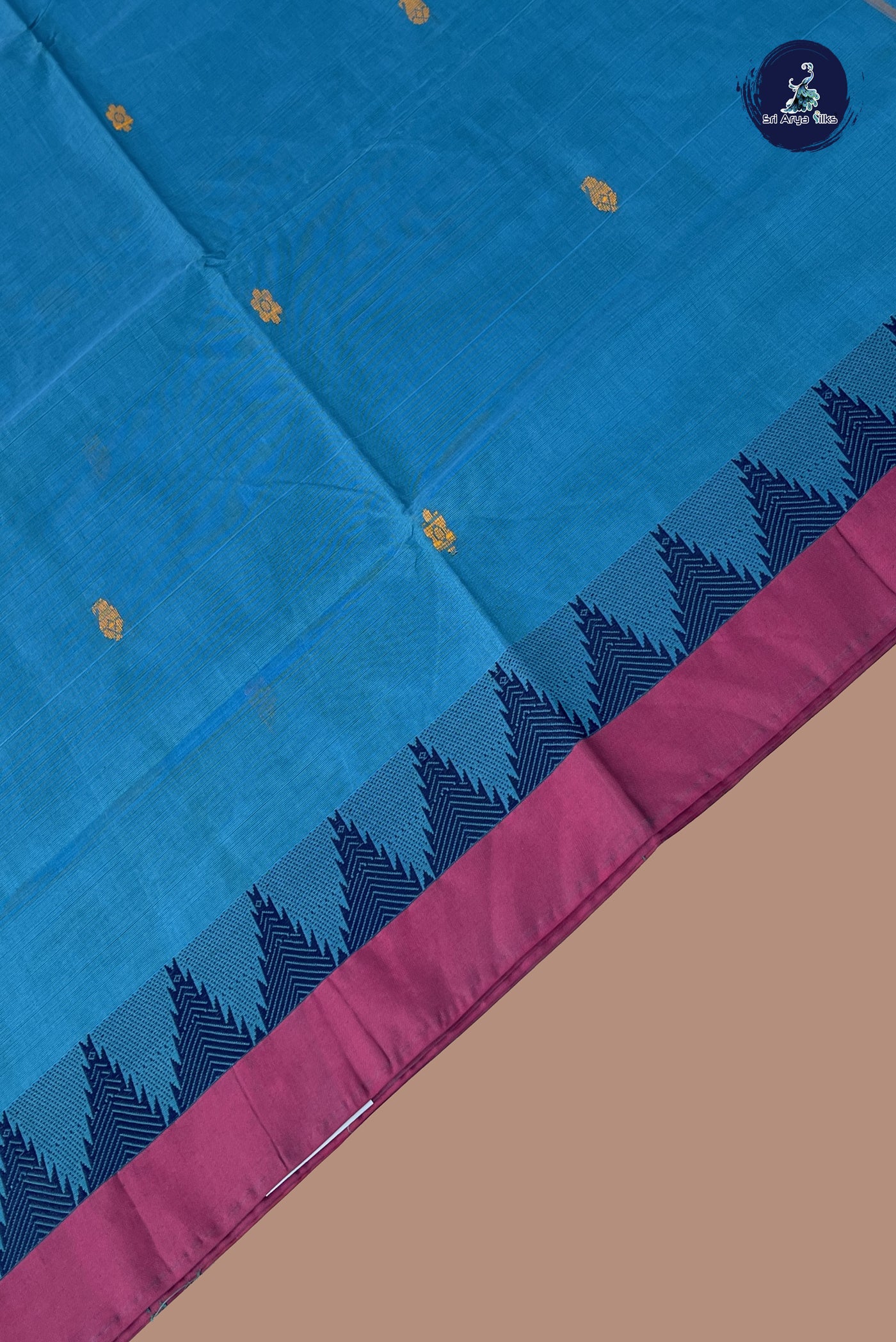 Blue Chettinad Cotton Saree With Buttas Pattern