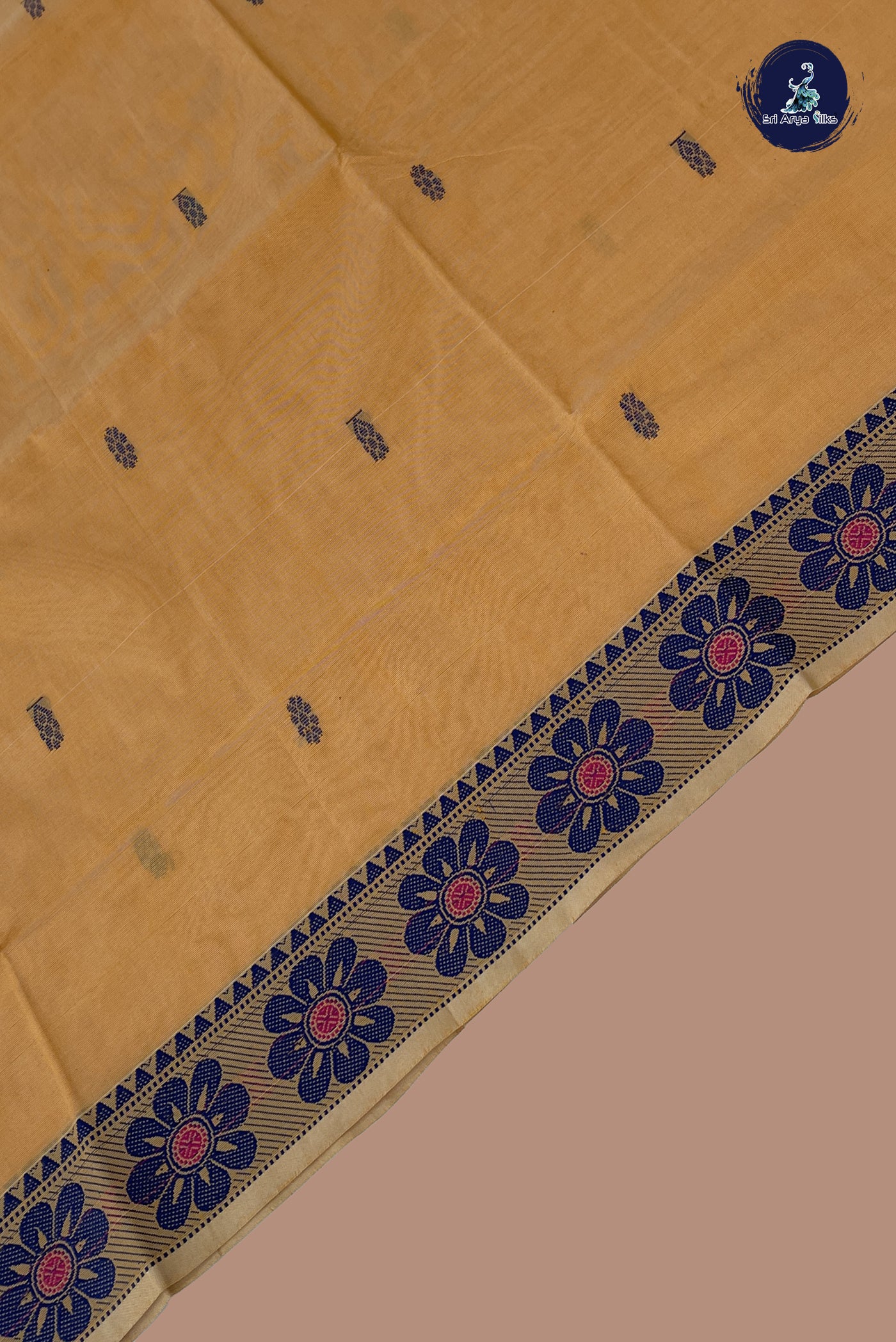 Peach Chettinad Cotton Saree With Buttas Pattern
