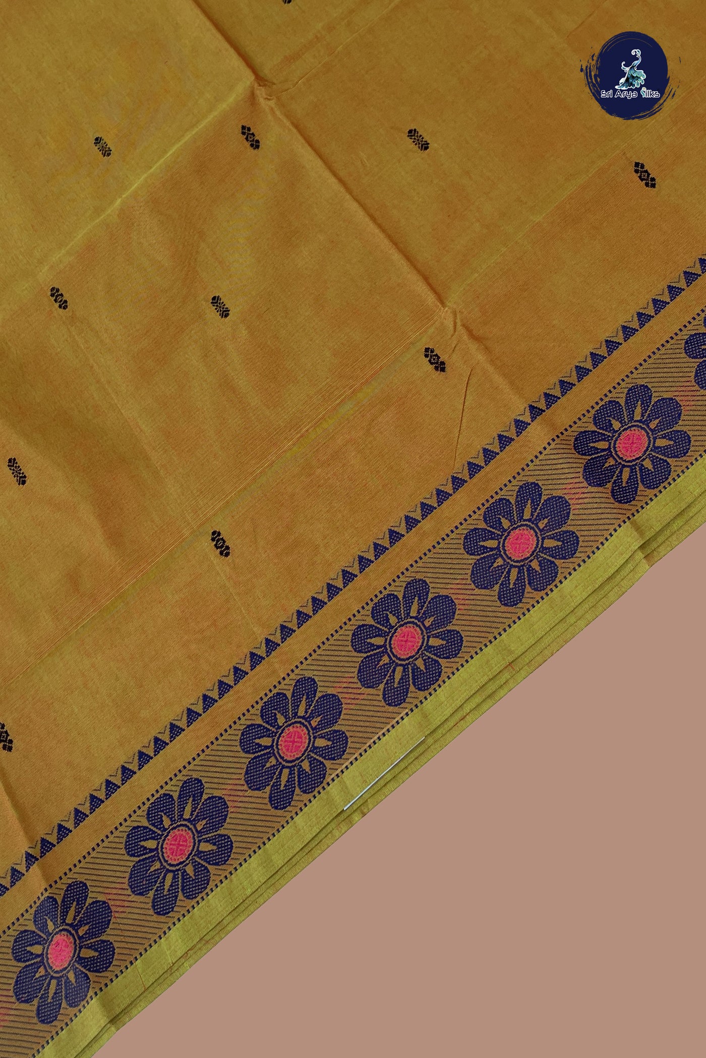 Dual Tone Mehendi Green Chettinad Cotton Saree With Buttas Pattern