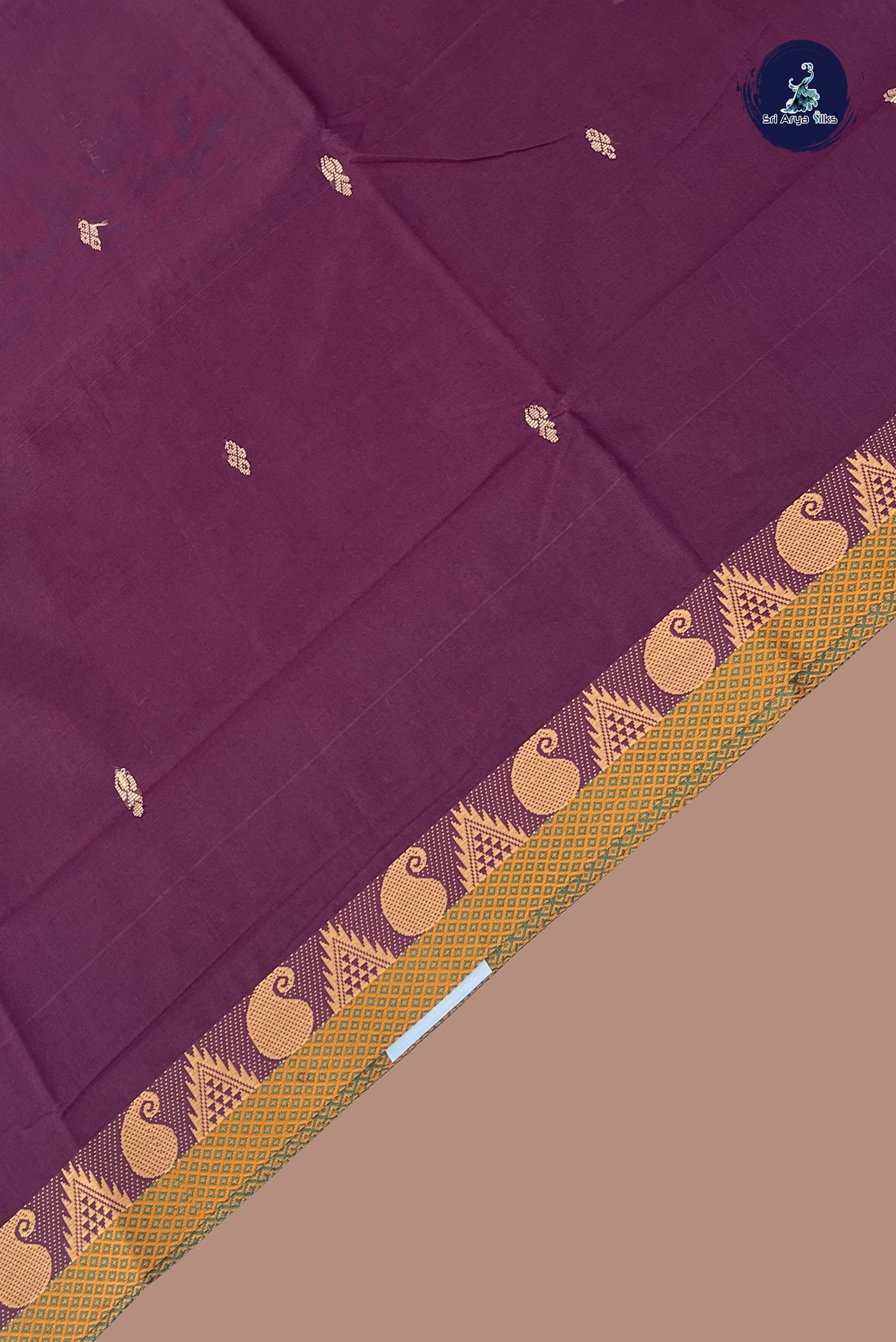 Brown Chettinad Cotton Saree With Buttas Pattern