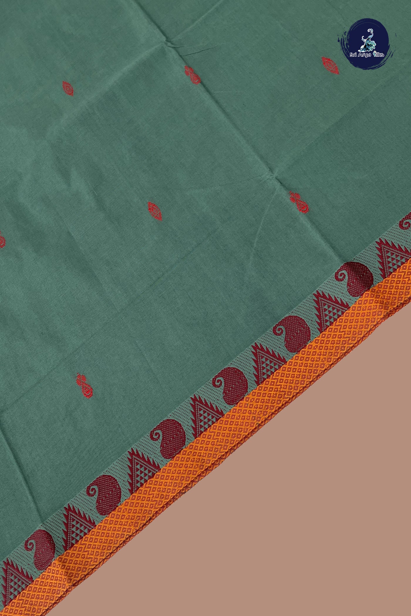 Pastel Green Chettinad Cotton Saree With Buttas Pattern