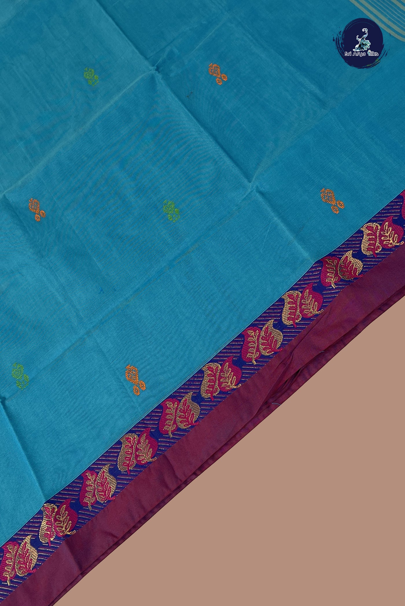 Blue Chettinad Cotton Saree With Buttas Pattern