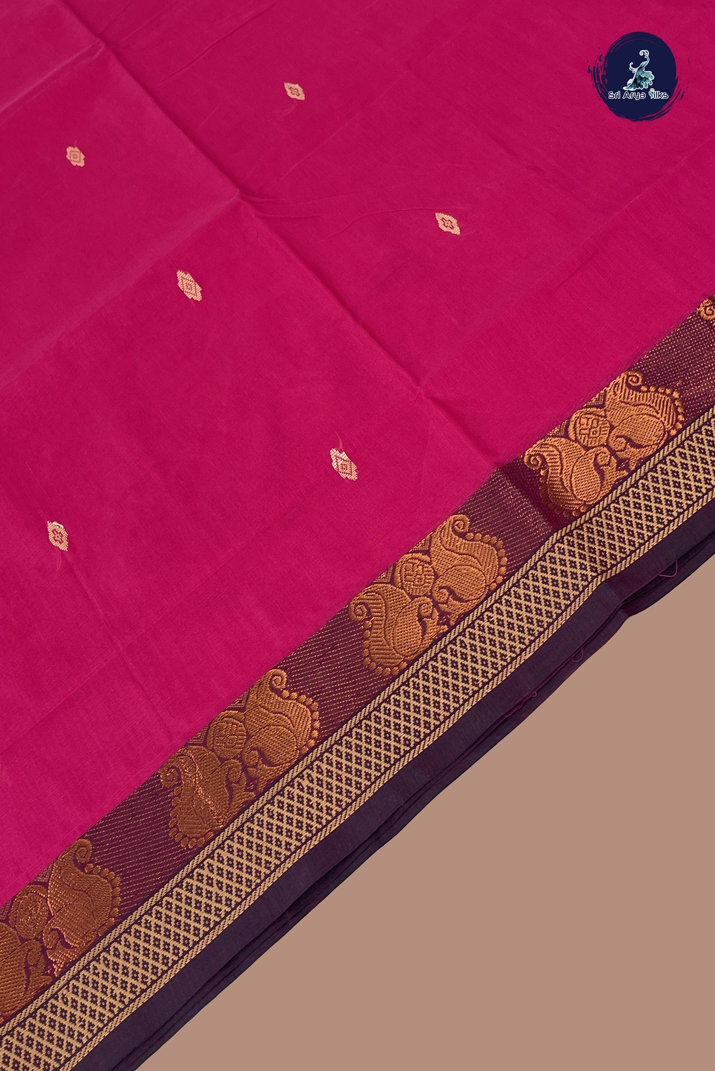 Rani Pink Chettinad Cotton Saree With Buttas Pattern