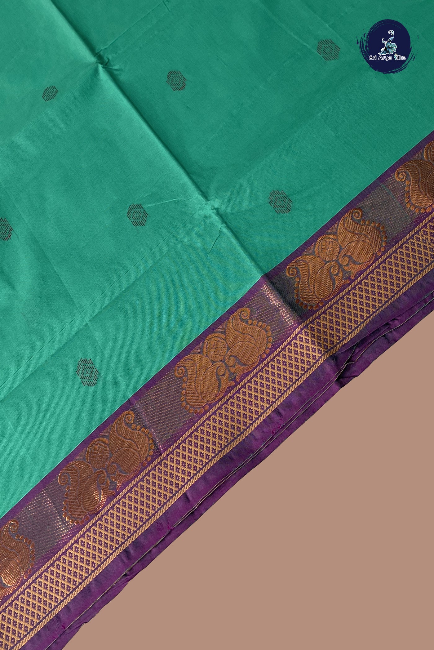 Teal Chettinad Cotton Saree With Buttas Pattern