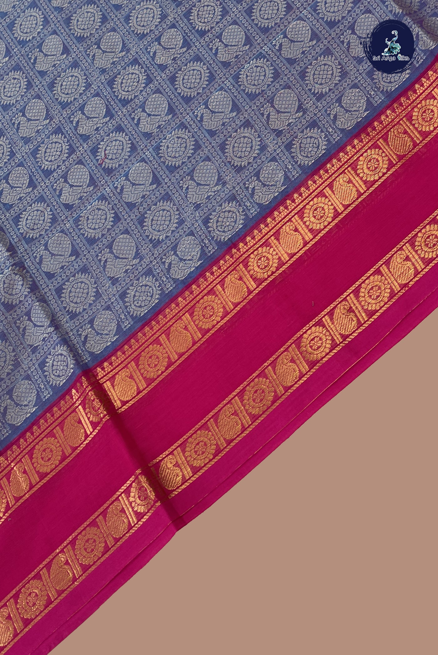 Dual Tone Blue Kanchi Cotton Saree With Embroidery Pattern