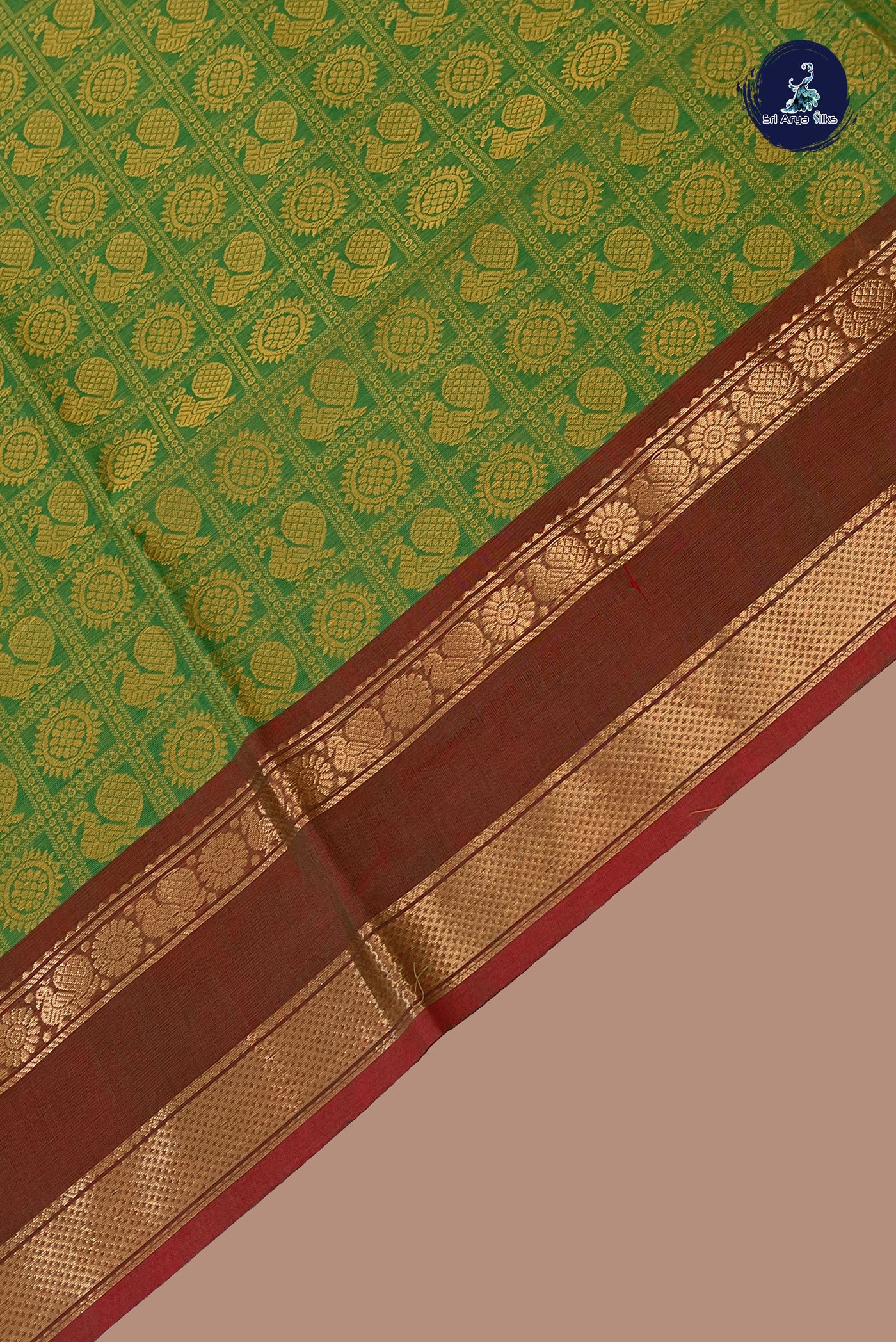 Green Kanchi Cotton Saree With Embroidery Pattern