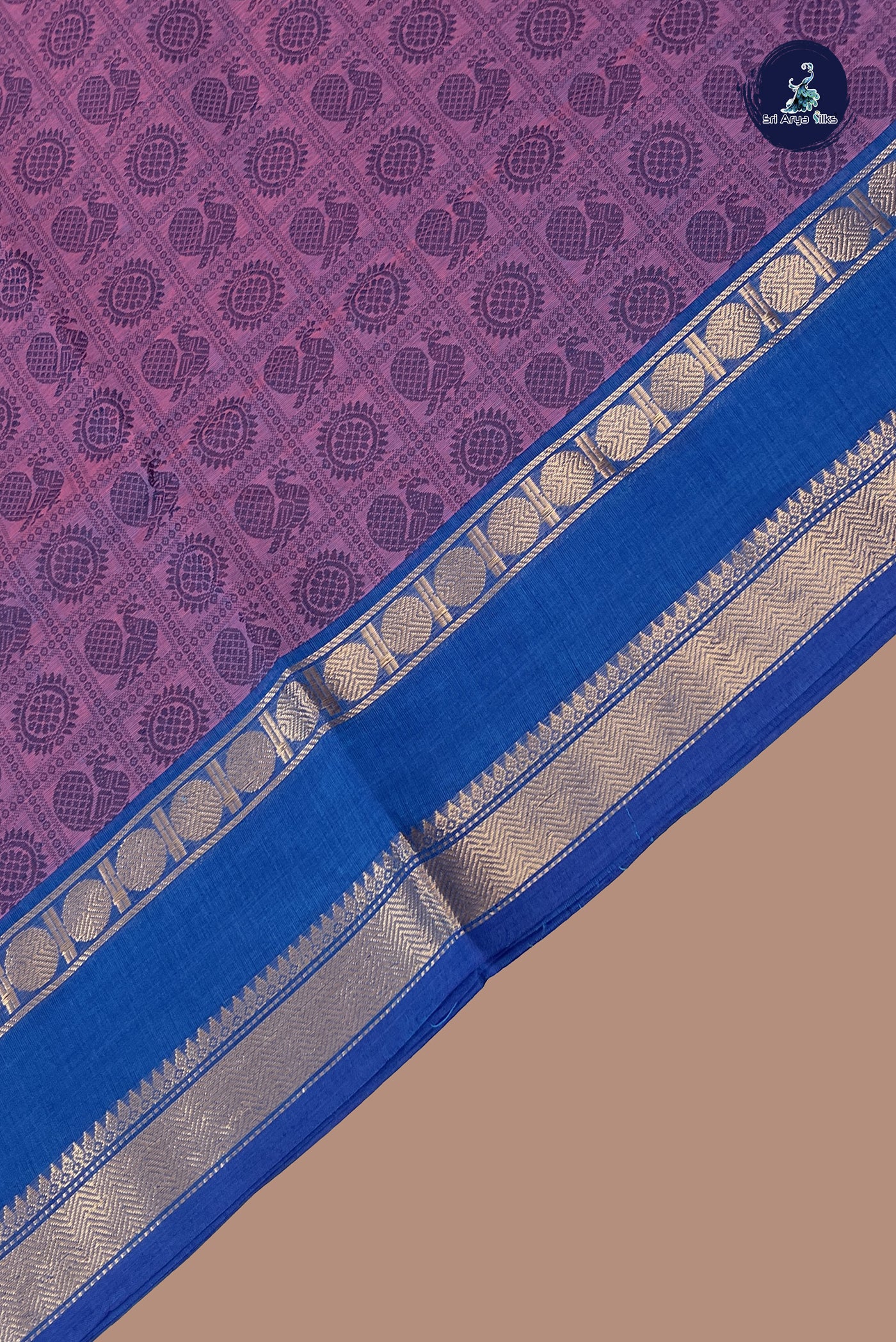 Lavender Kanchi Cotton Saree With Embroidery Pattern