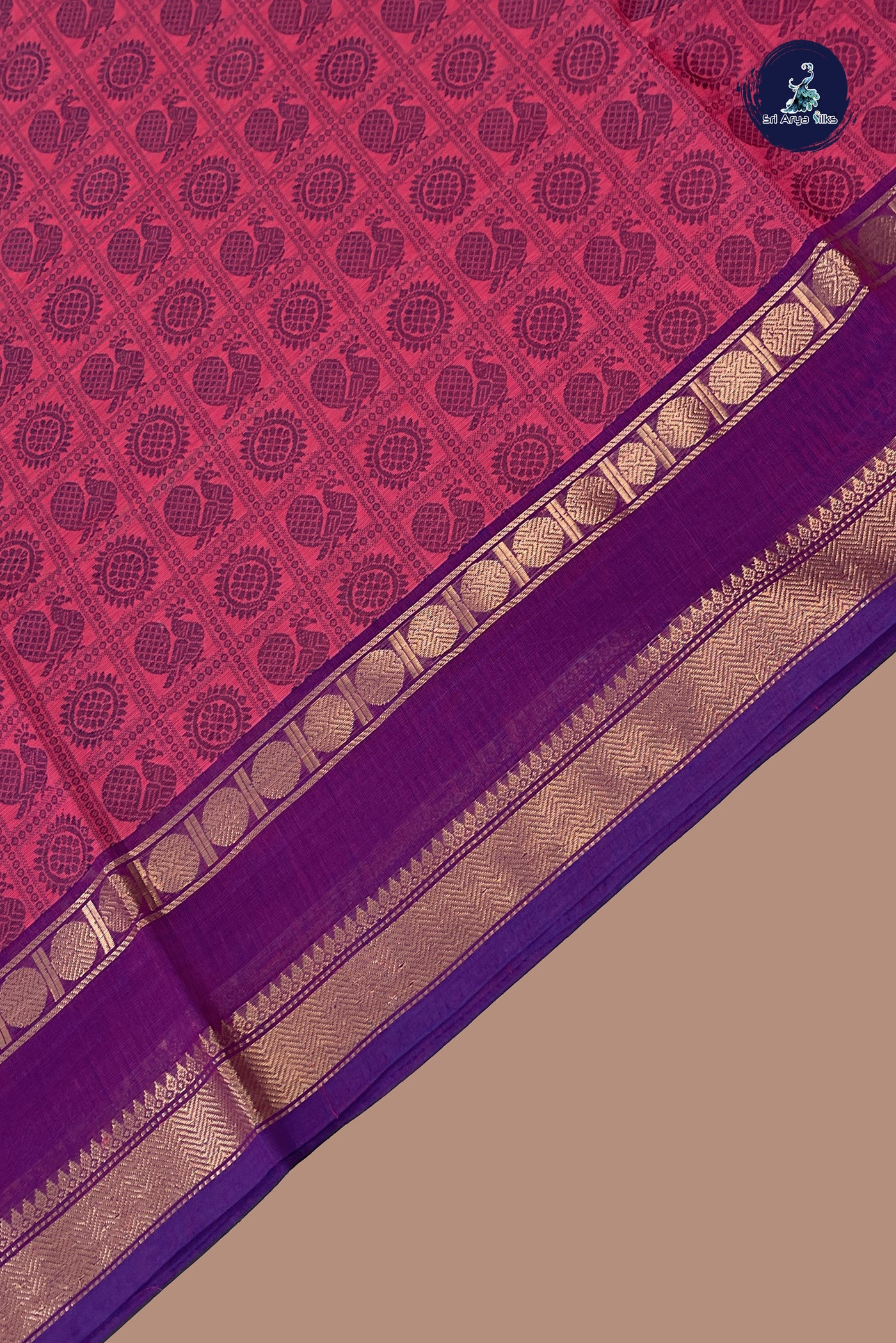 Pink Kanchi Cotton Saree With Embroidery Pattern