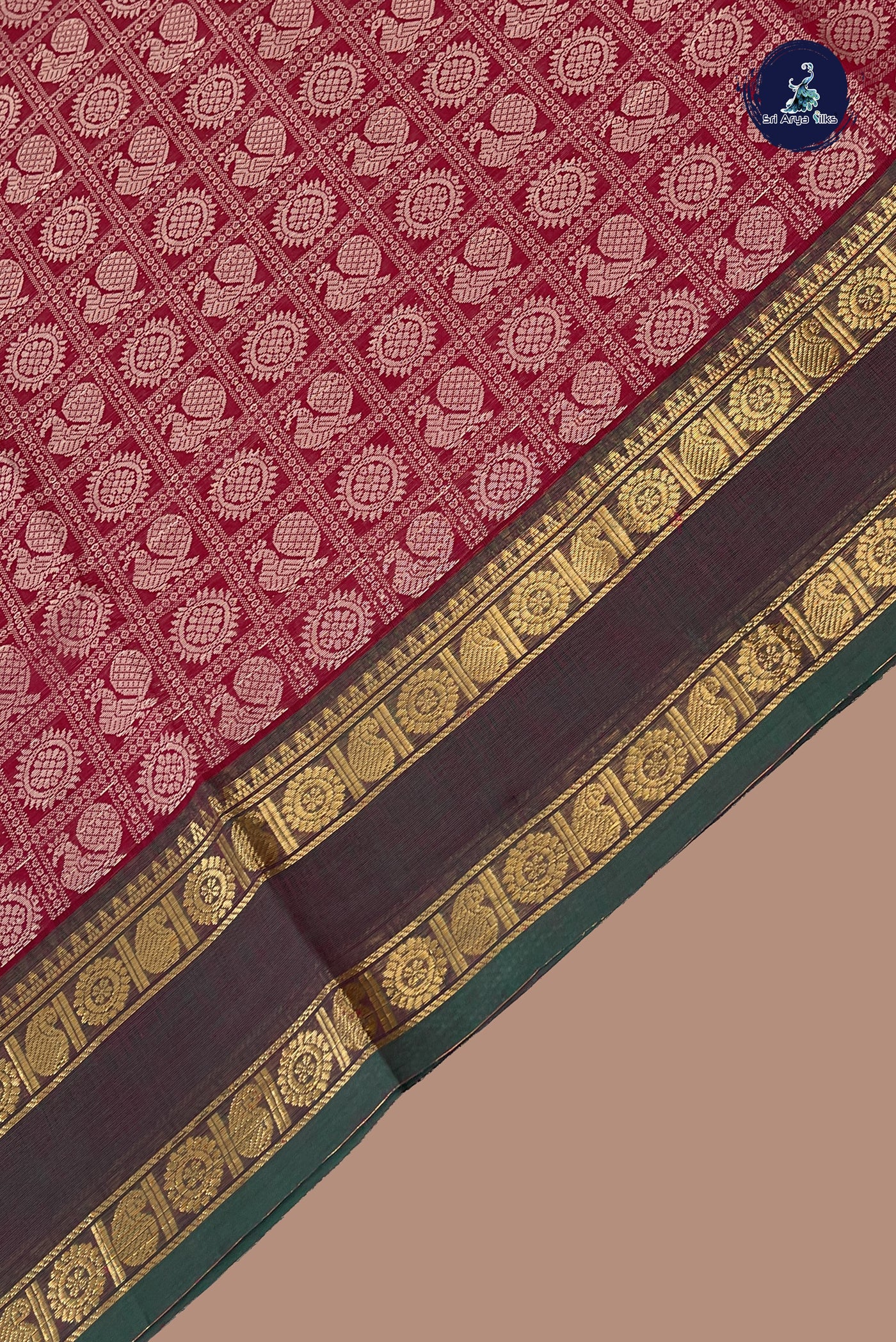 Maroon Kanchi Cotton Saree With Embroidery Pattern