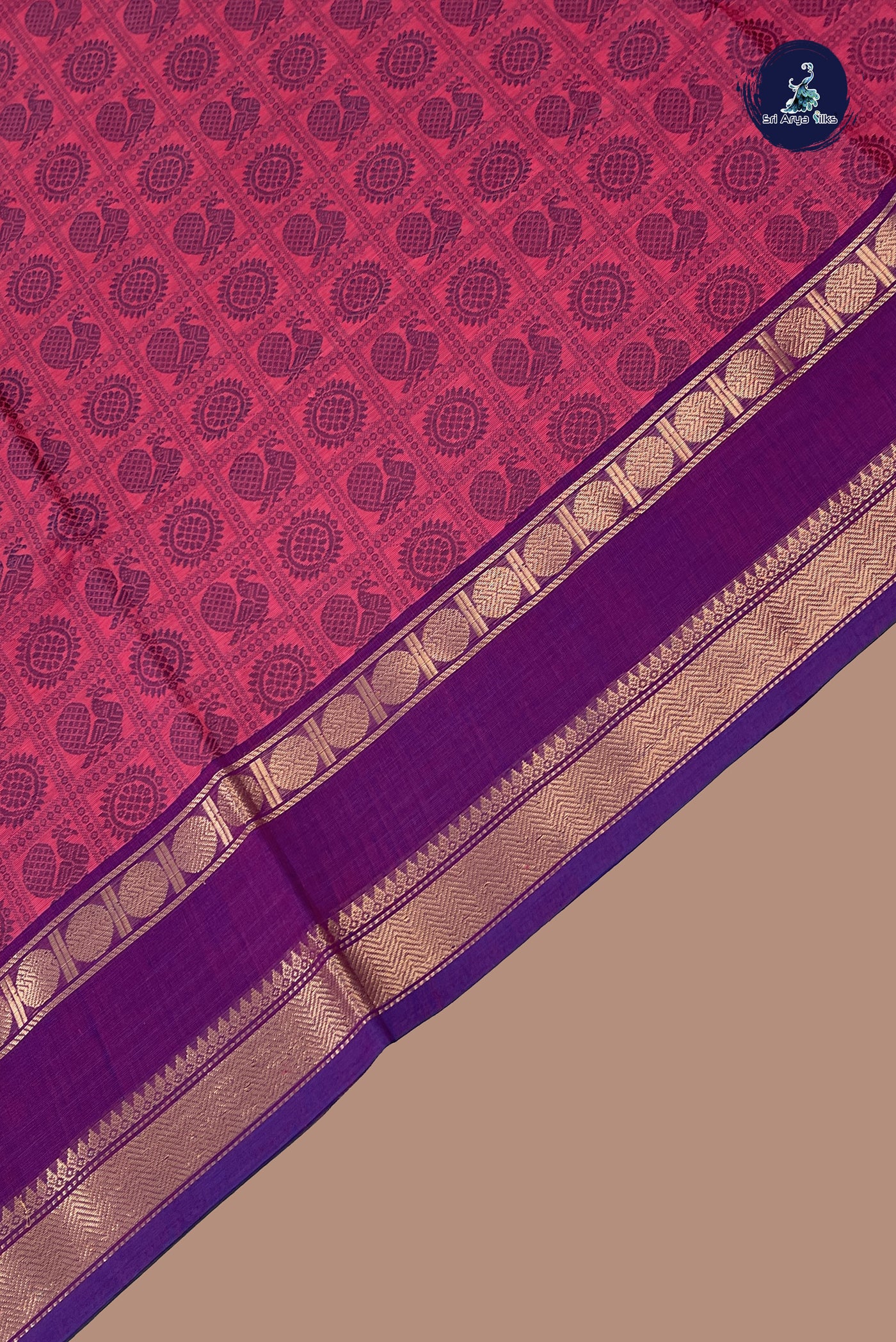 Pink Kanchi Cotton Saree With Embroidery Pattern