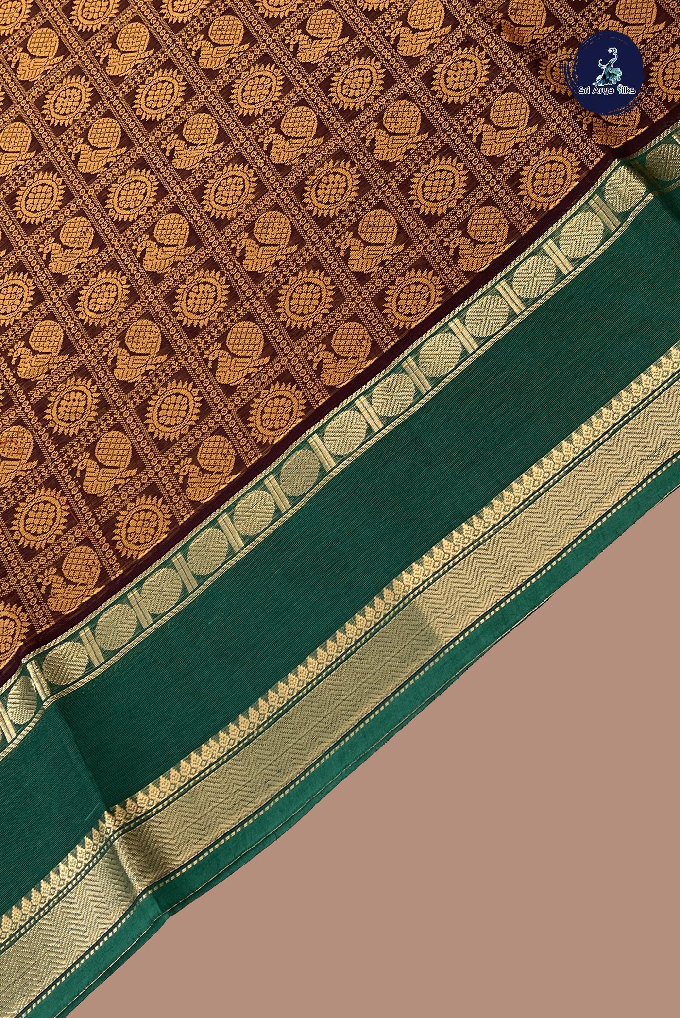 Brown Kanchi Cotton Saree With Embroidery Pattern