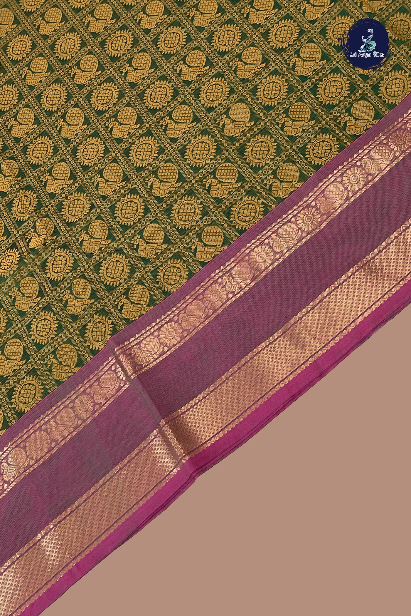 Dark Green Kanchi Cotton Saree With Embroidery Pattern