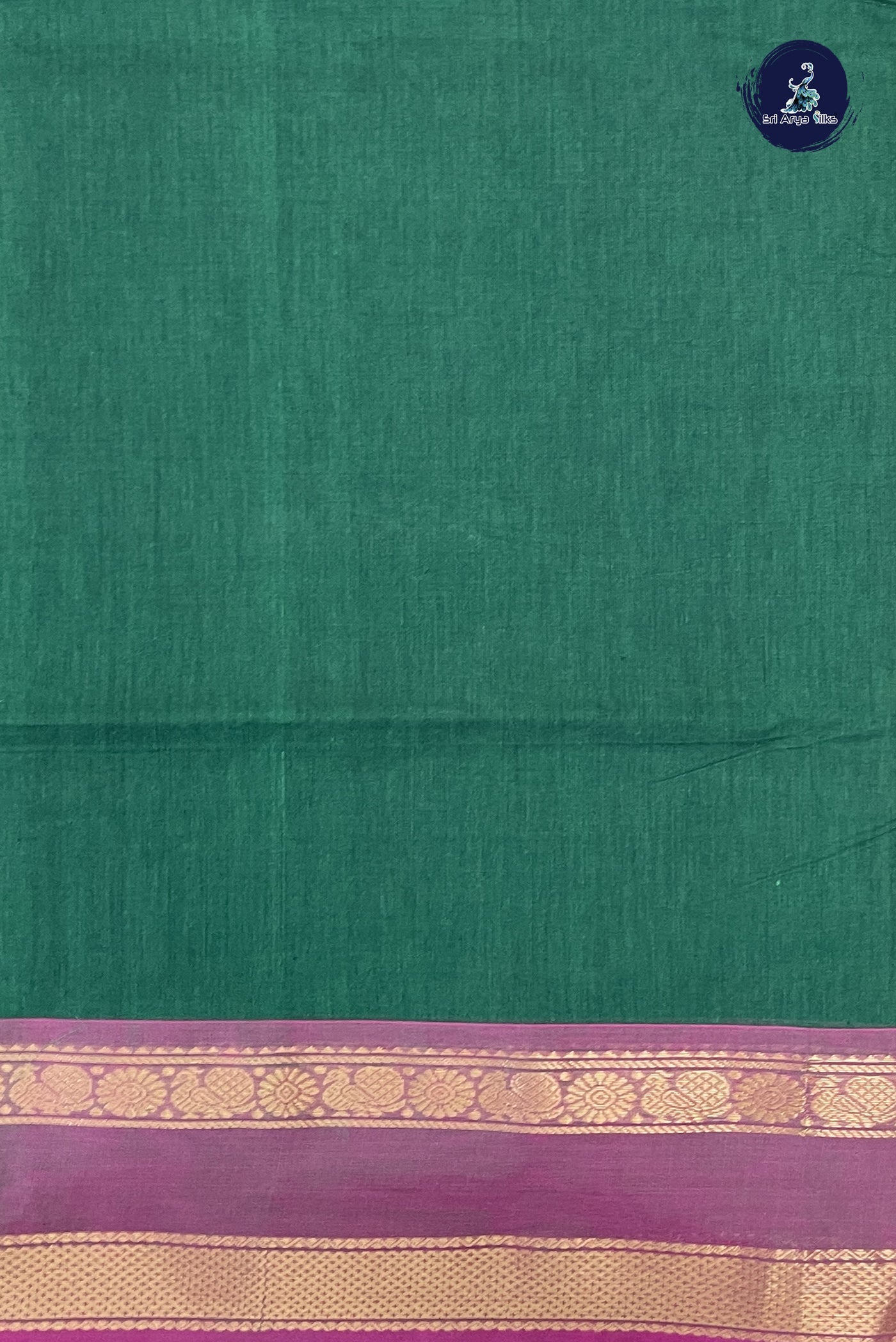 Dark Green Kanchi Cotton Saree With Embroidery Pattern