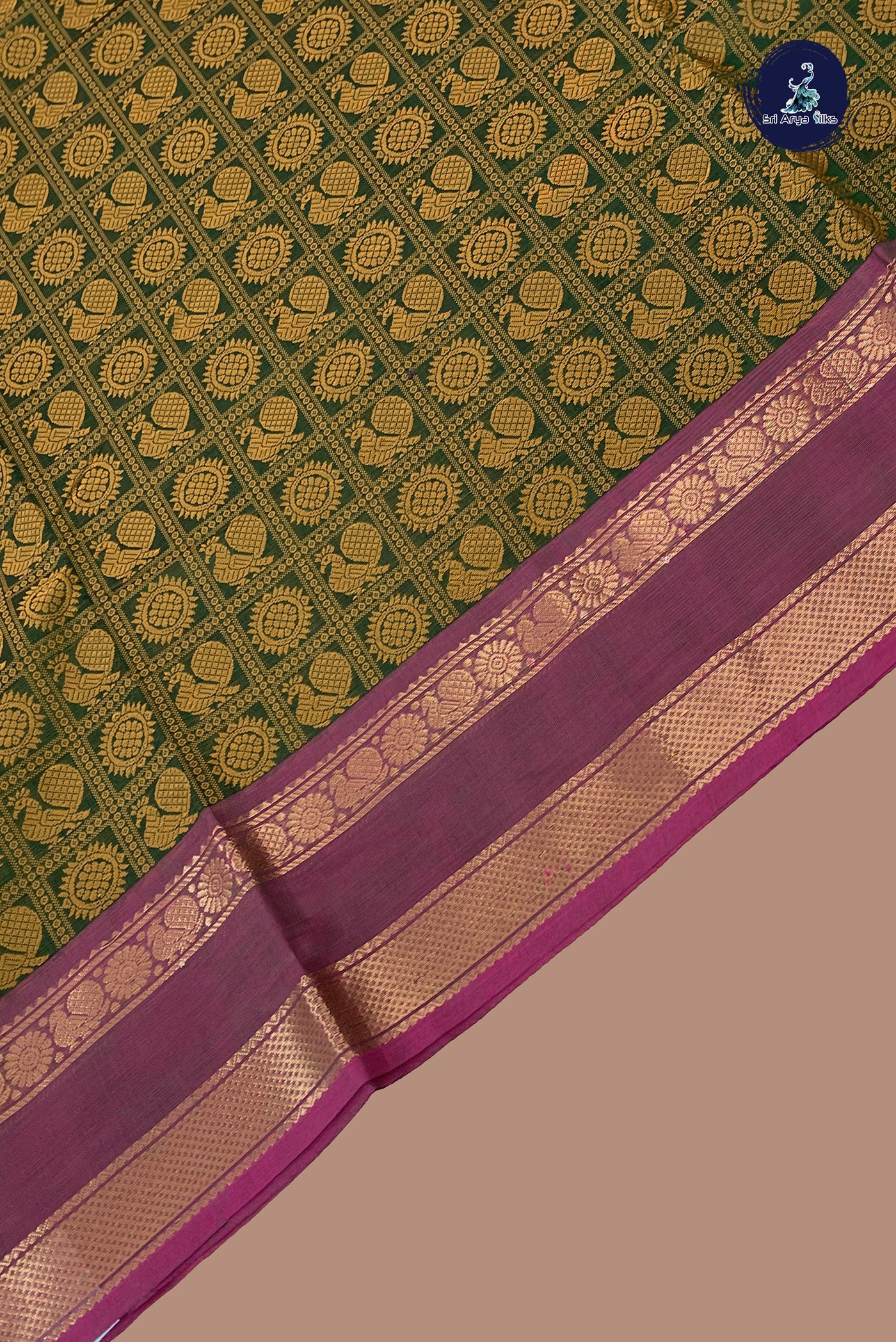 Dark Green Kanchi Cotton Saree With Embroidery Pattern