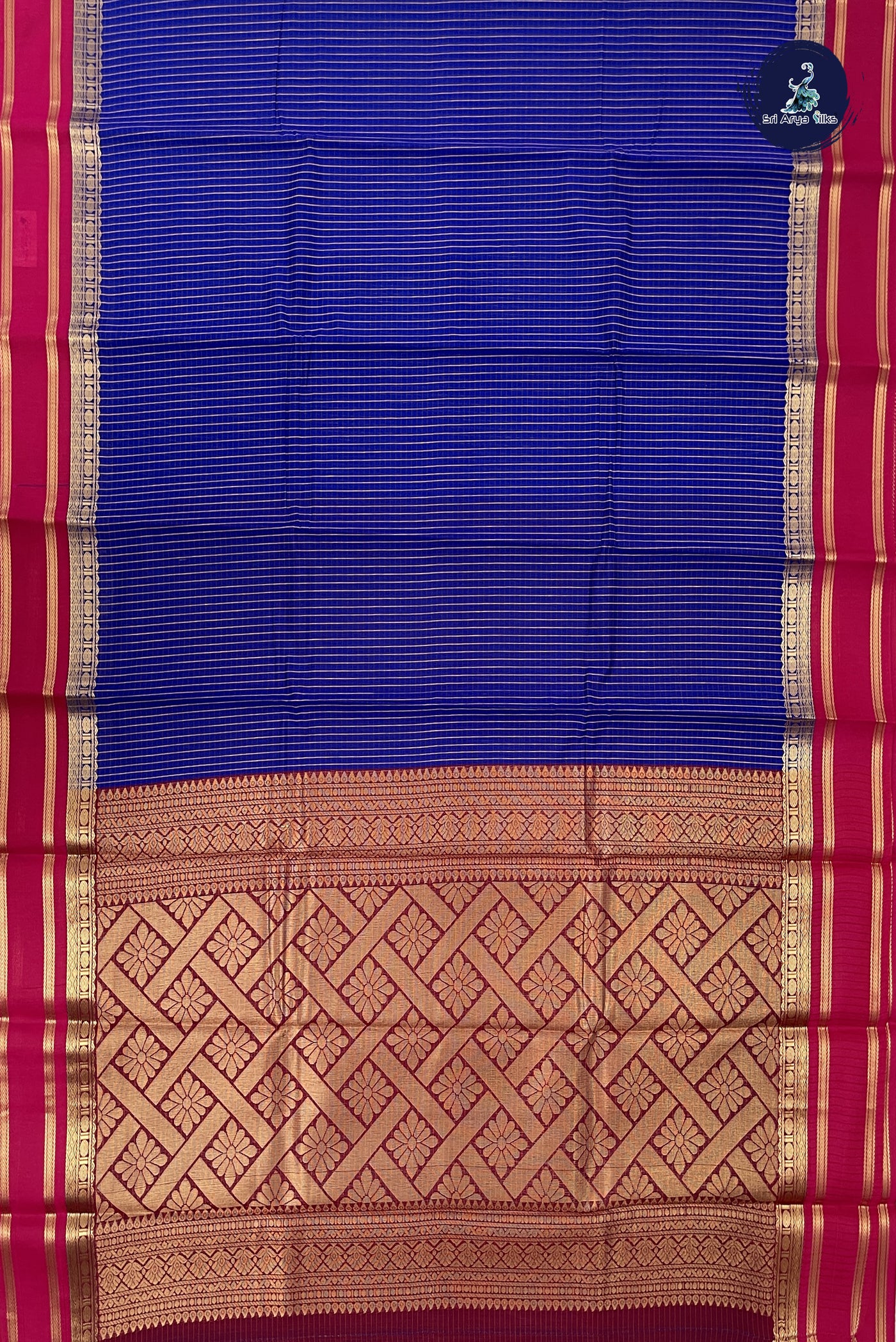 Dark Blue Budget Semi Silk Cotton Saree With Checked Pattern