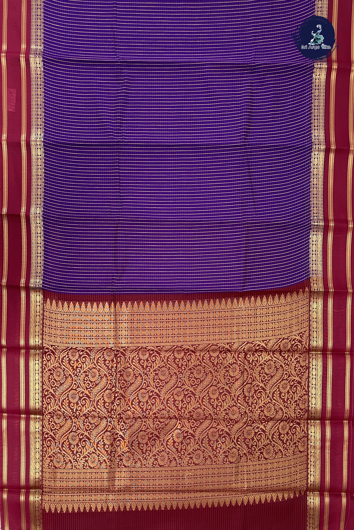 Dark Violet Budget Semi Silk Cotton Saree With Checked Pattern
