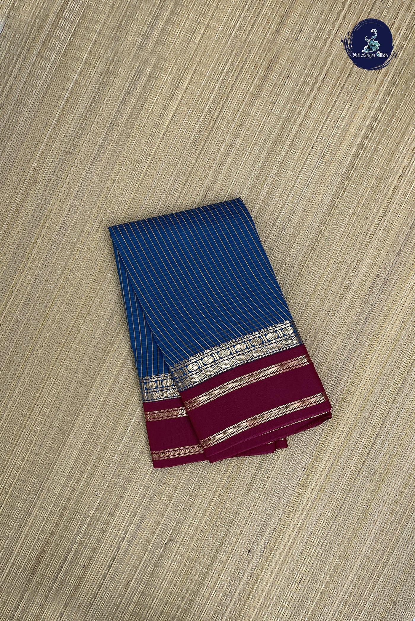 Blue Budget Semi Silk Cotton Saree With Checked Pattern