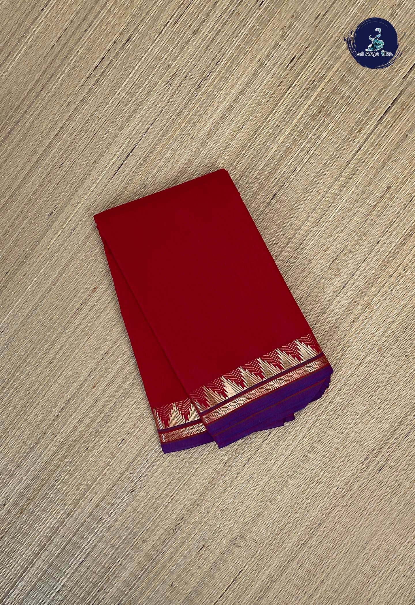 Red Budget Semi Silk Cotton Saree With Plain Pattern