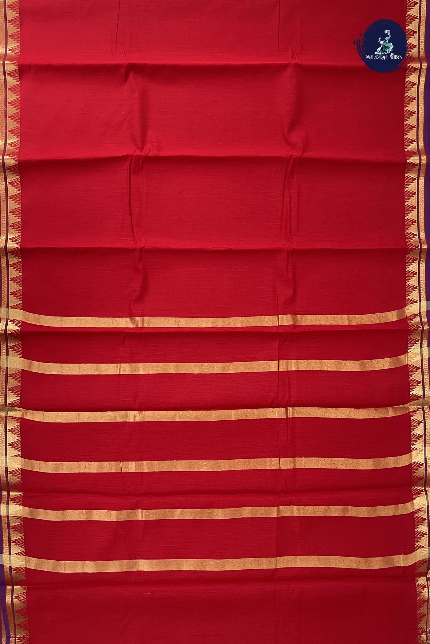 Red Budget Semi Silk Cotton Saree With Plain Pattern