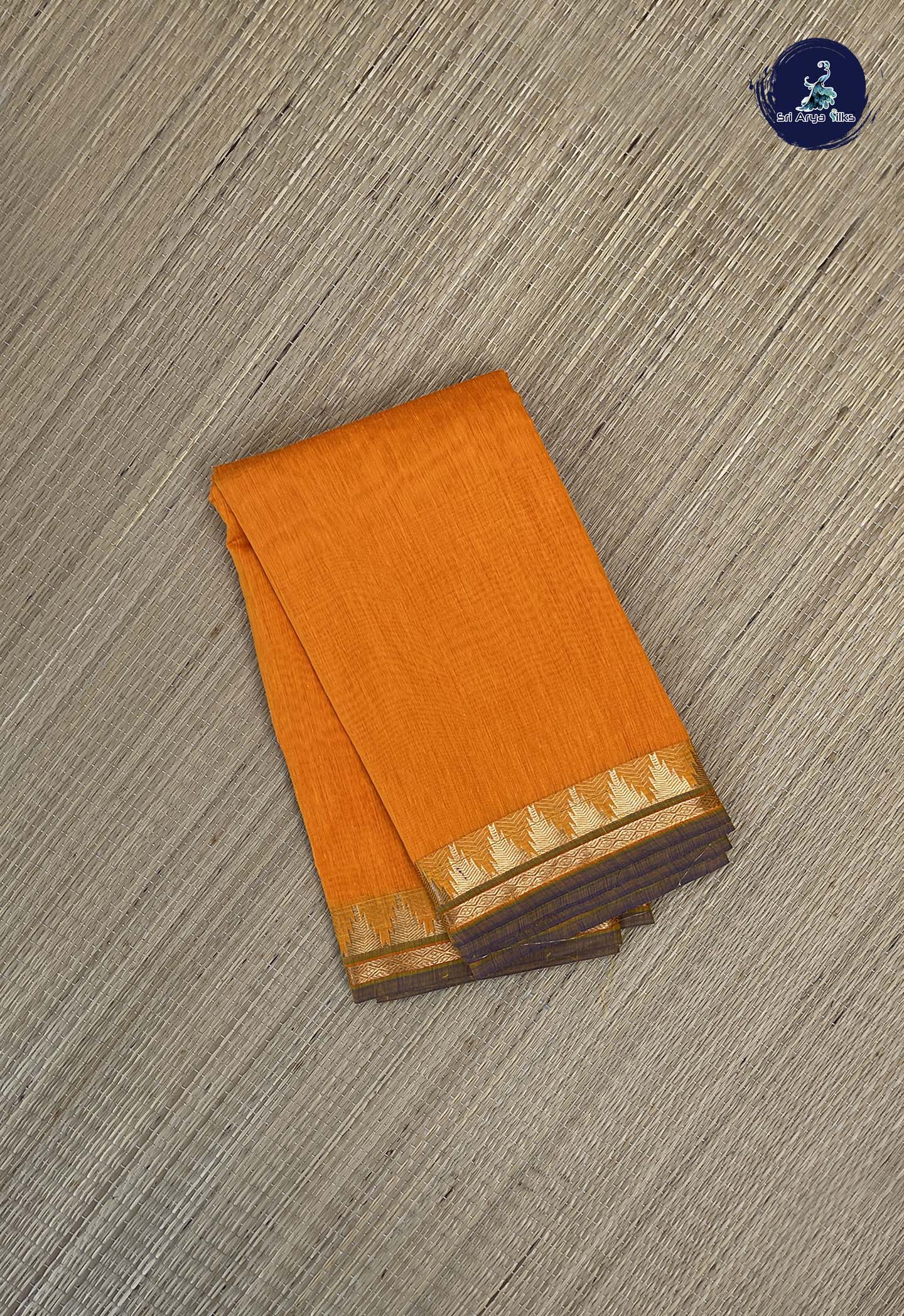 Yellowish Orange Budget Semi Silk Cotton Saree With Plain Pattern