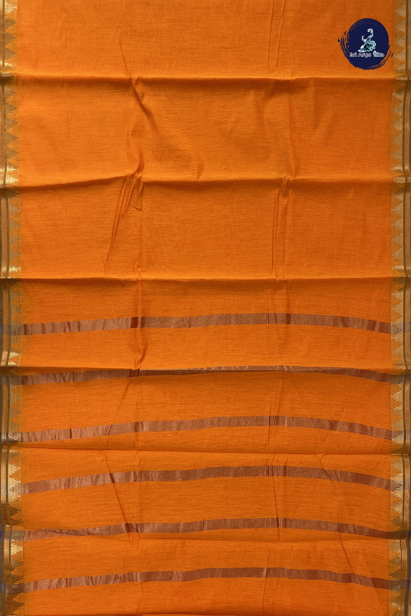Yellowish Orange Budget Semi Silk Cotton Saree With Plain Pattern