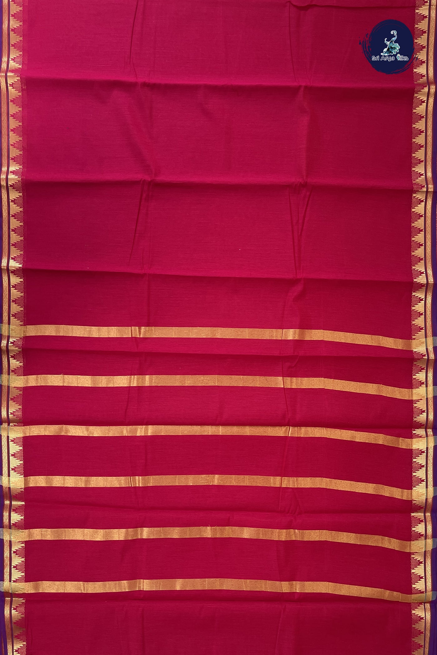 Dark Pink Budget Semi Silk Cotton Saree With Plain Pattern