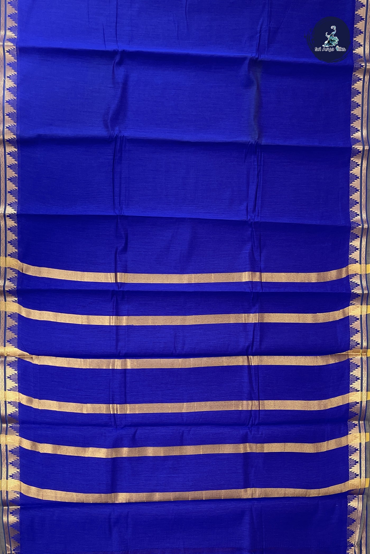 MS Blue Budget Semi Silk Cotton Saree With Plain Pattern