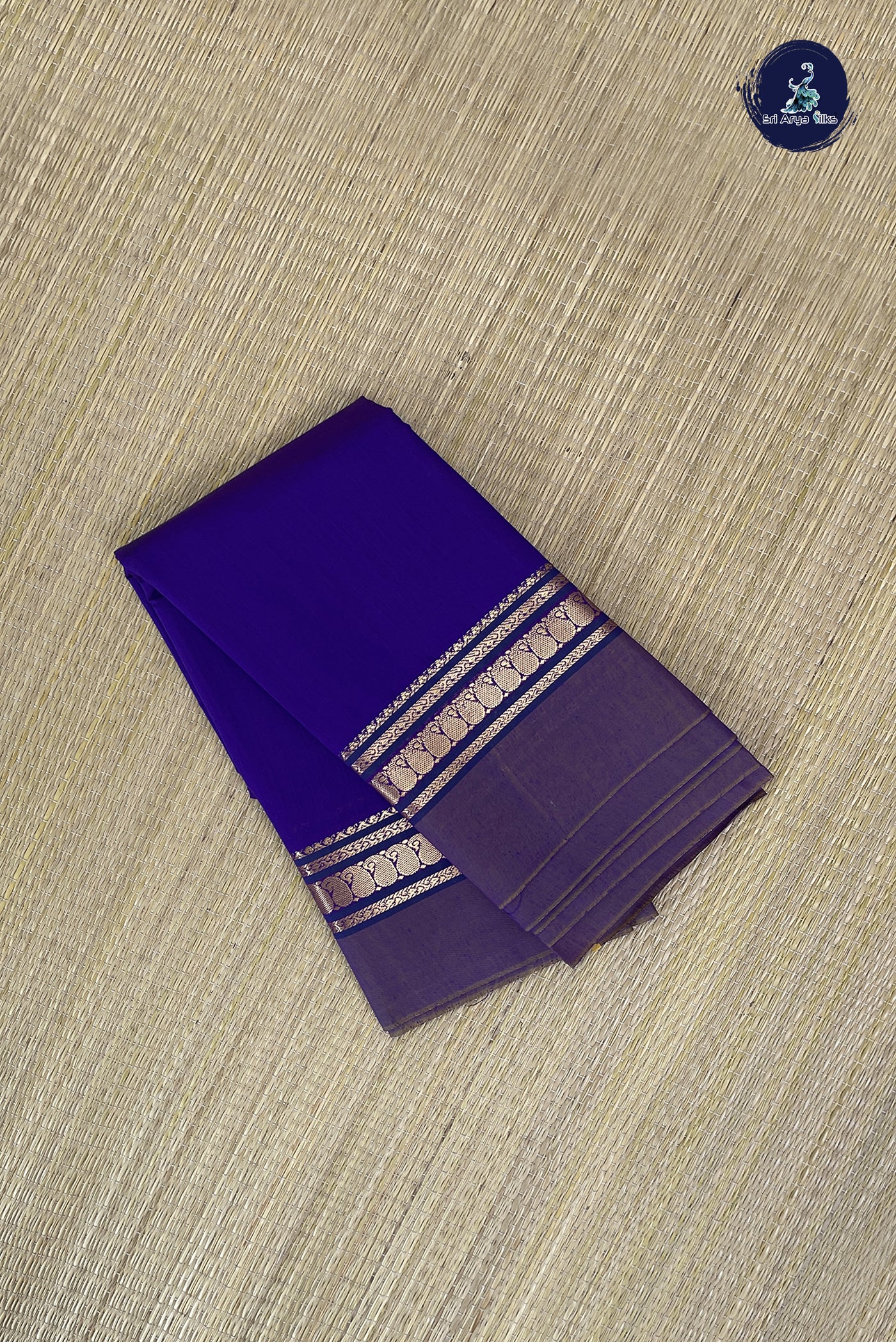 Dark Violet Budget Semi Silk Cotton Saree With Plain Pattern