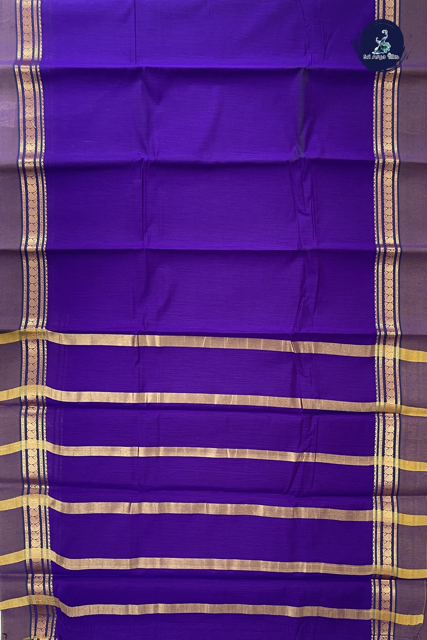 Dark Violet Budget Semi Silk Cotton Saree With Plain Pattern