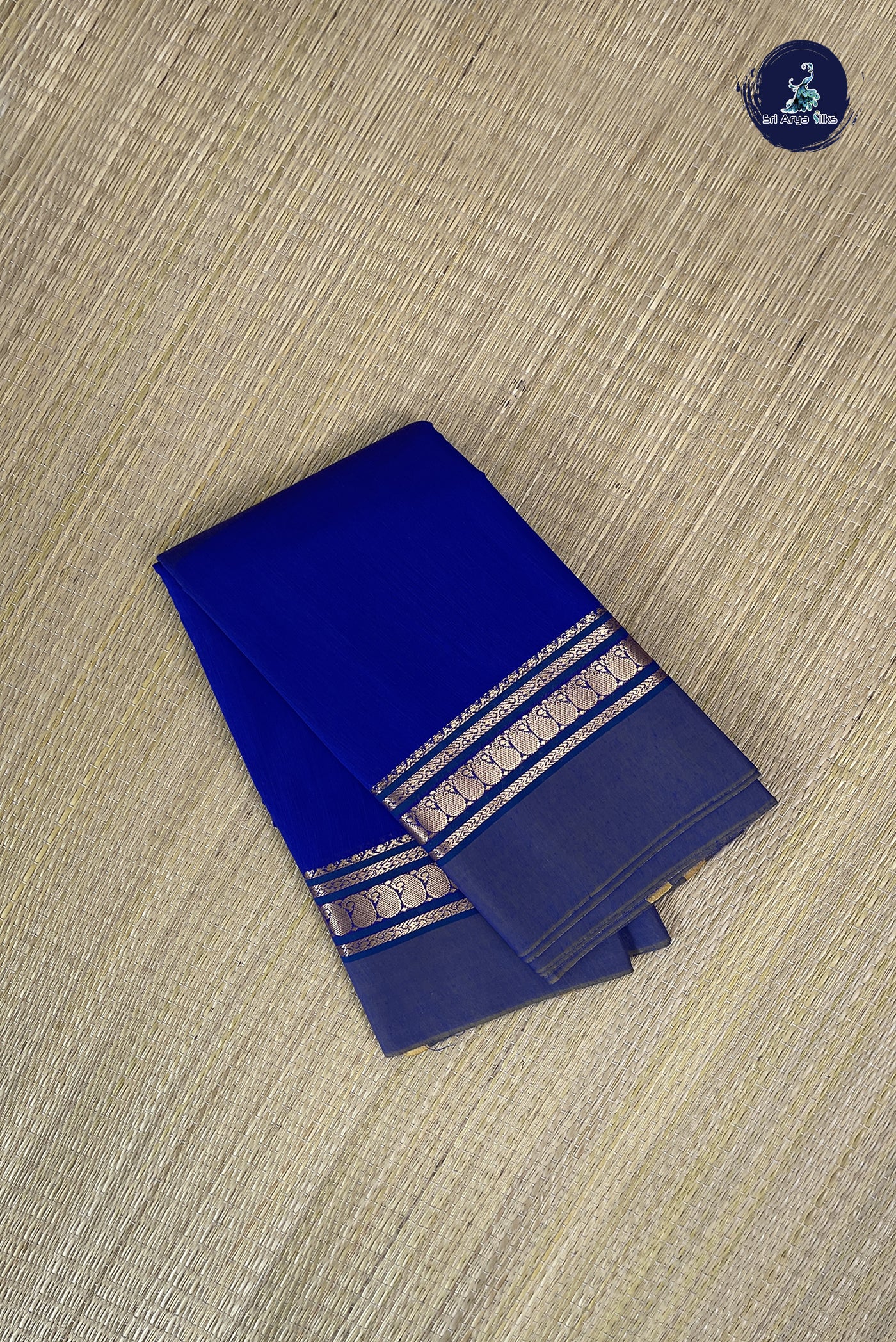 Dark Blue Budget Semi Silk Cotton Saree With Plain Pattern