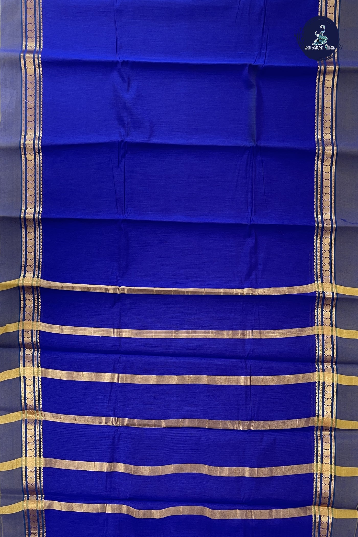 Dark Blue Budget Semi Silk Cotton Saree With Plain Pattern