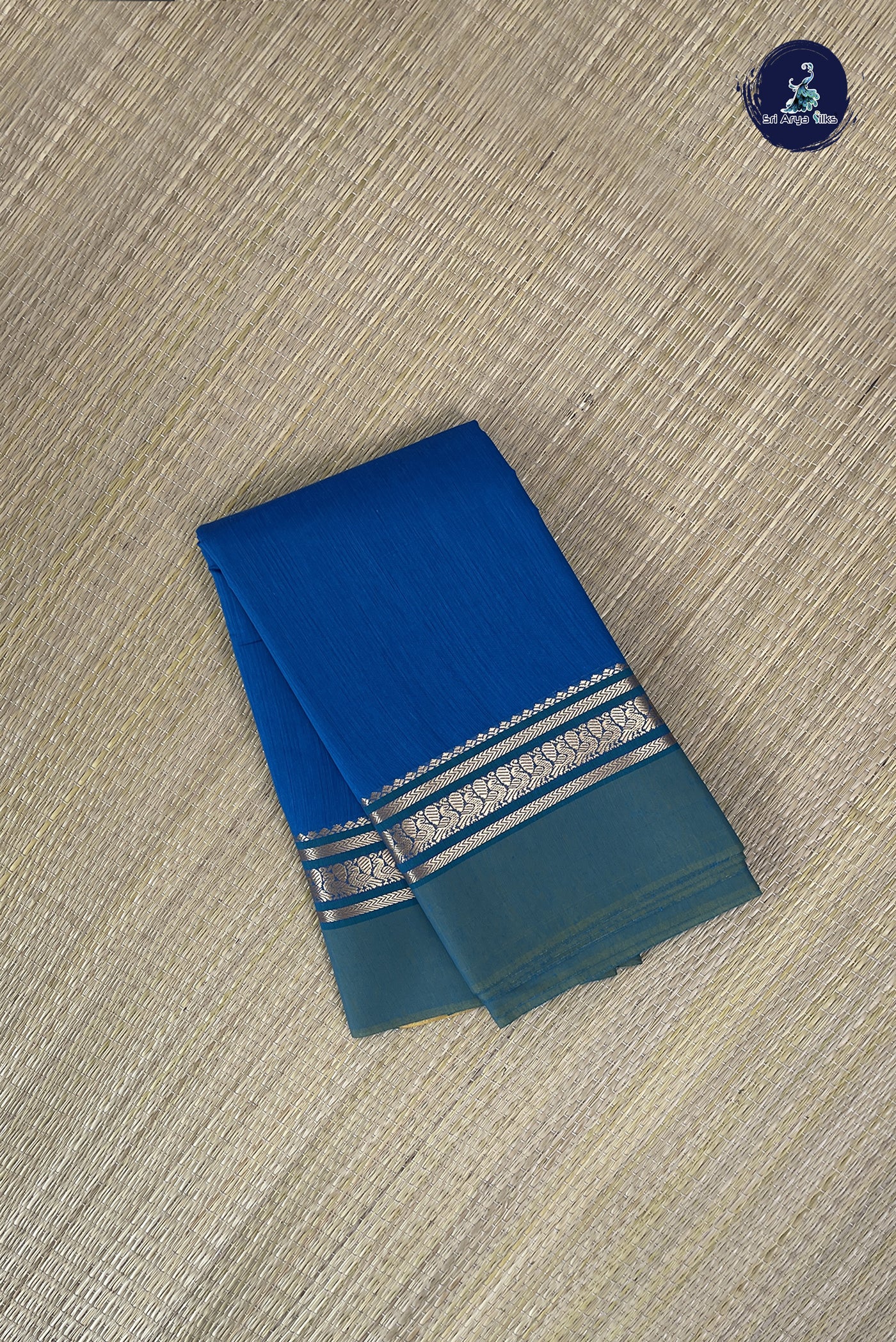 Sapphire Blue Budget Semi Silk Cotton Saree With Plain Pattern