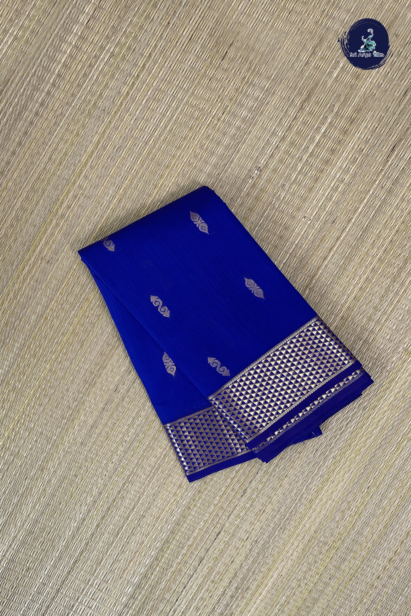 Dark Blue Budget Semi Silk Cotton Saree With Zari Buttas Pattern