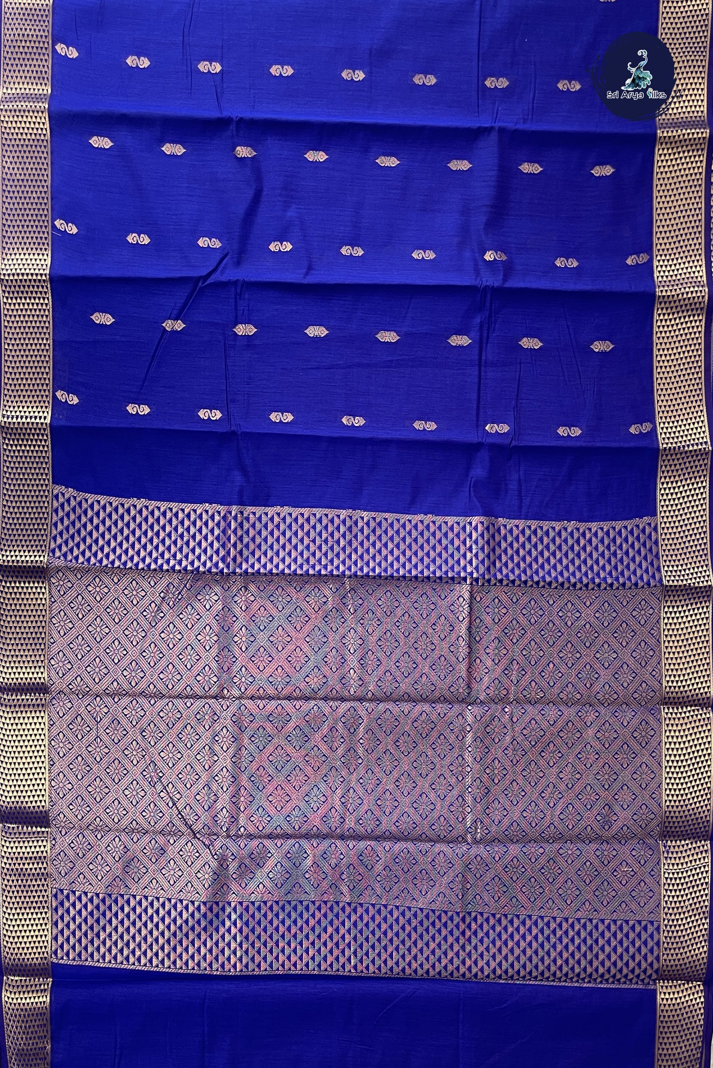 Dark Blue Budget Semi Silk Cotton Saree With Zari Buttas Pattern