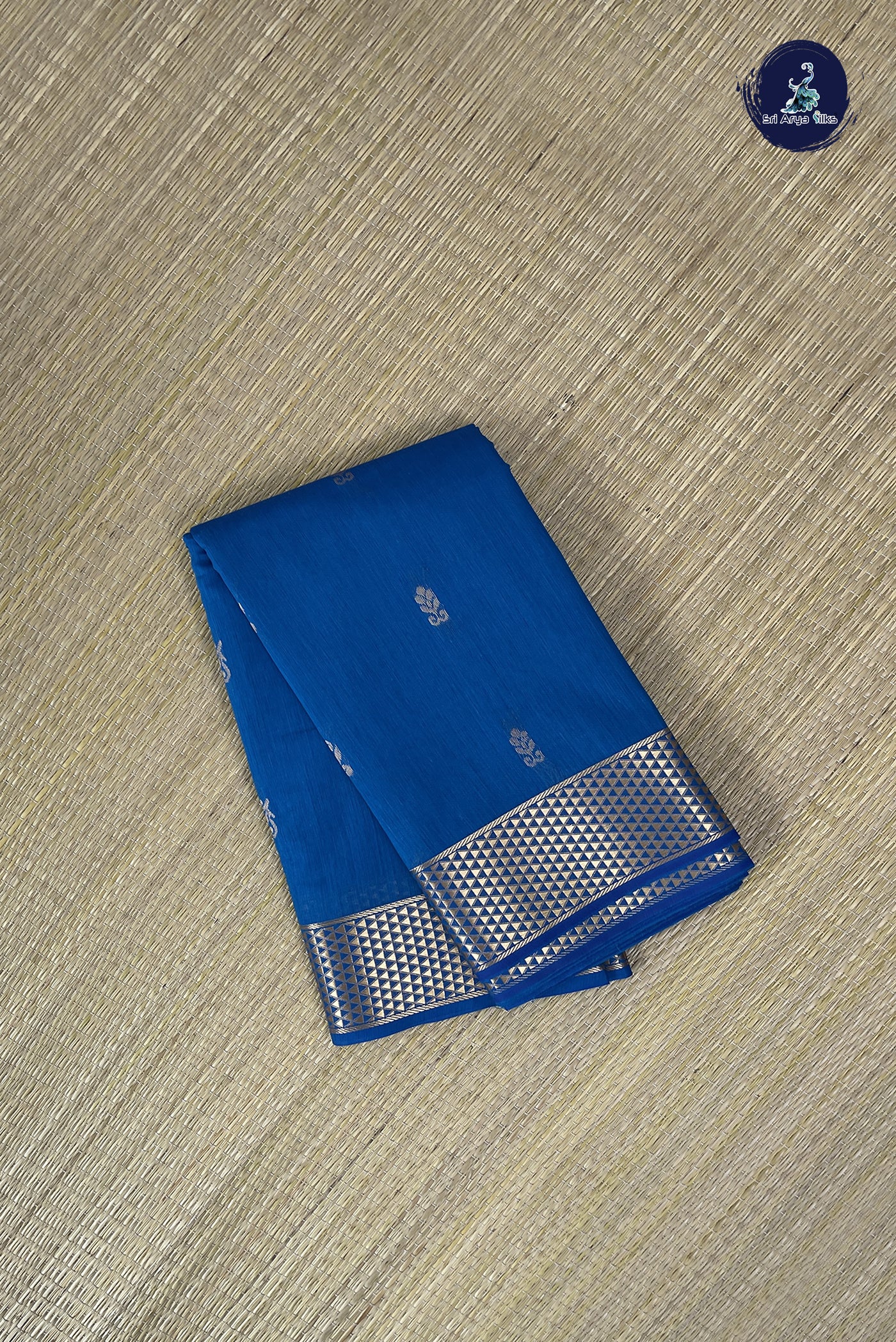 Sapphire Blue Budget Semi Silk Cotton Saree With Zari Buttas Pattern