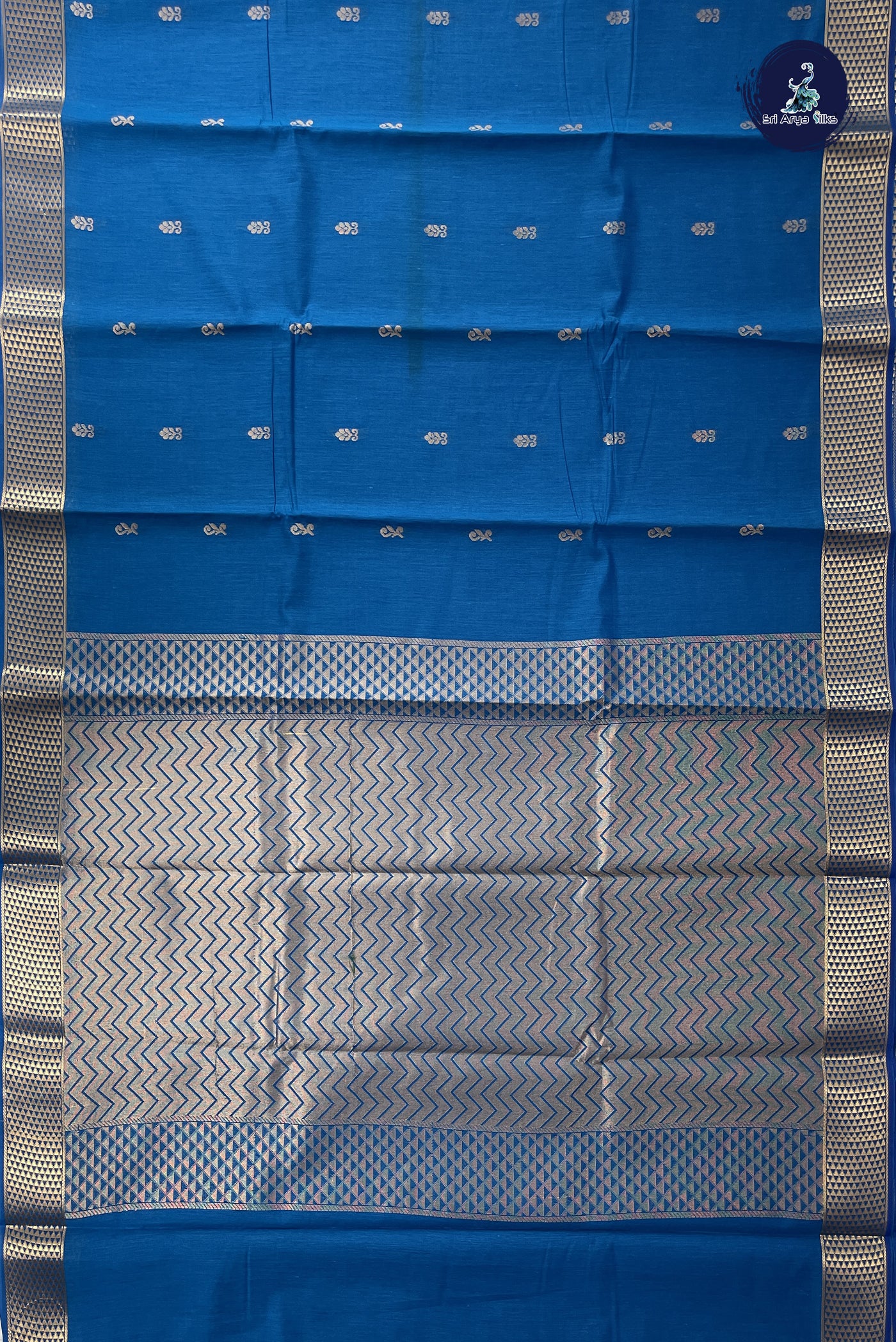 Sapphire Blue Budget Semi Silk Cotton Saree With Zari Buttas Pattern