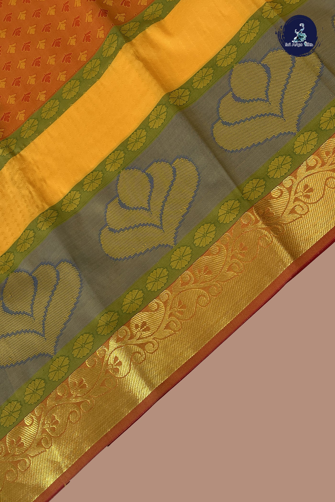 Yellow Semi Silk Saree with Embossed Pattern
