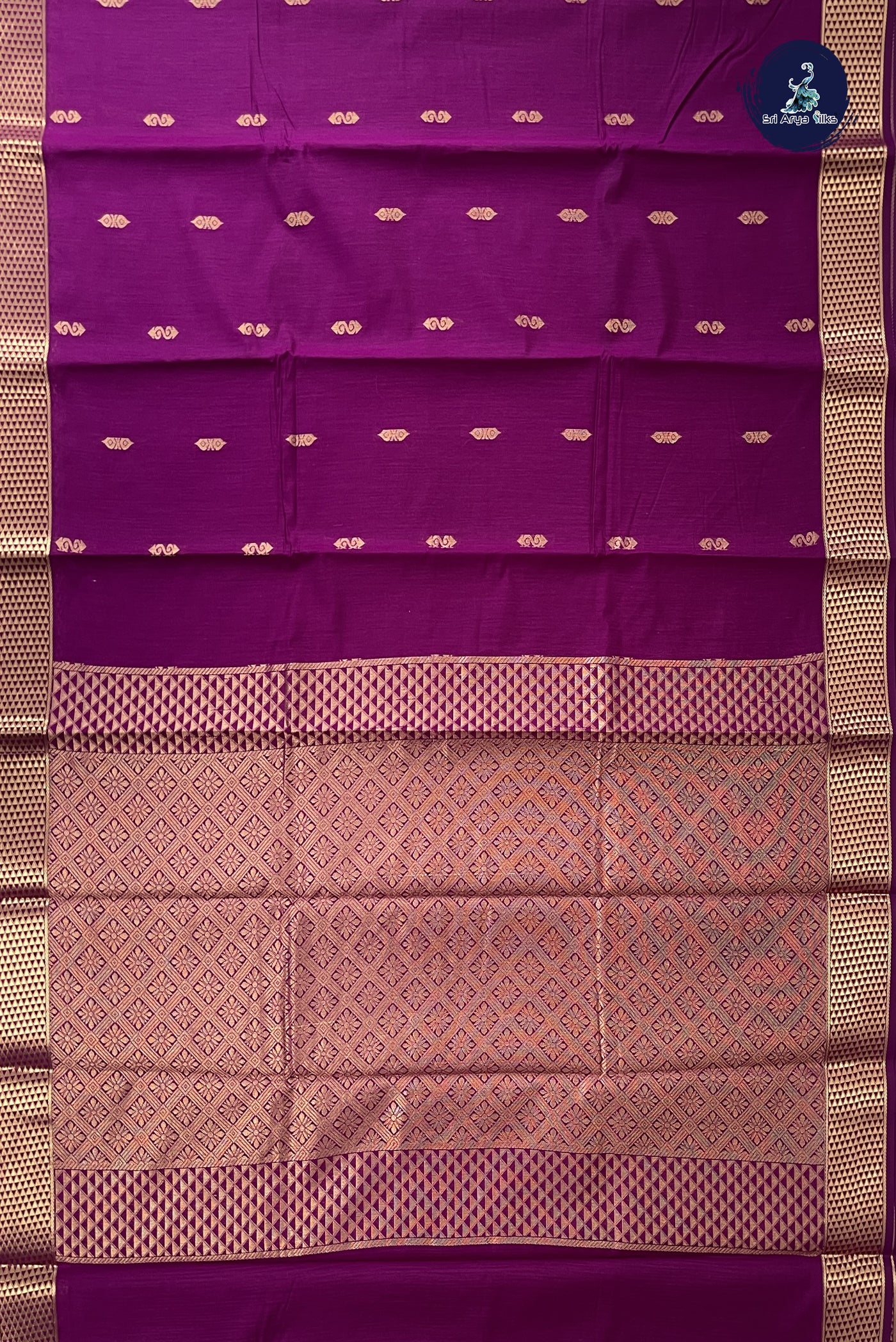 Magenta Purple Budget Semi Silk Cotton Saree With Zari Buttas Pattern
