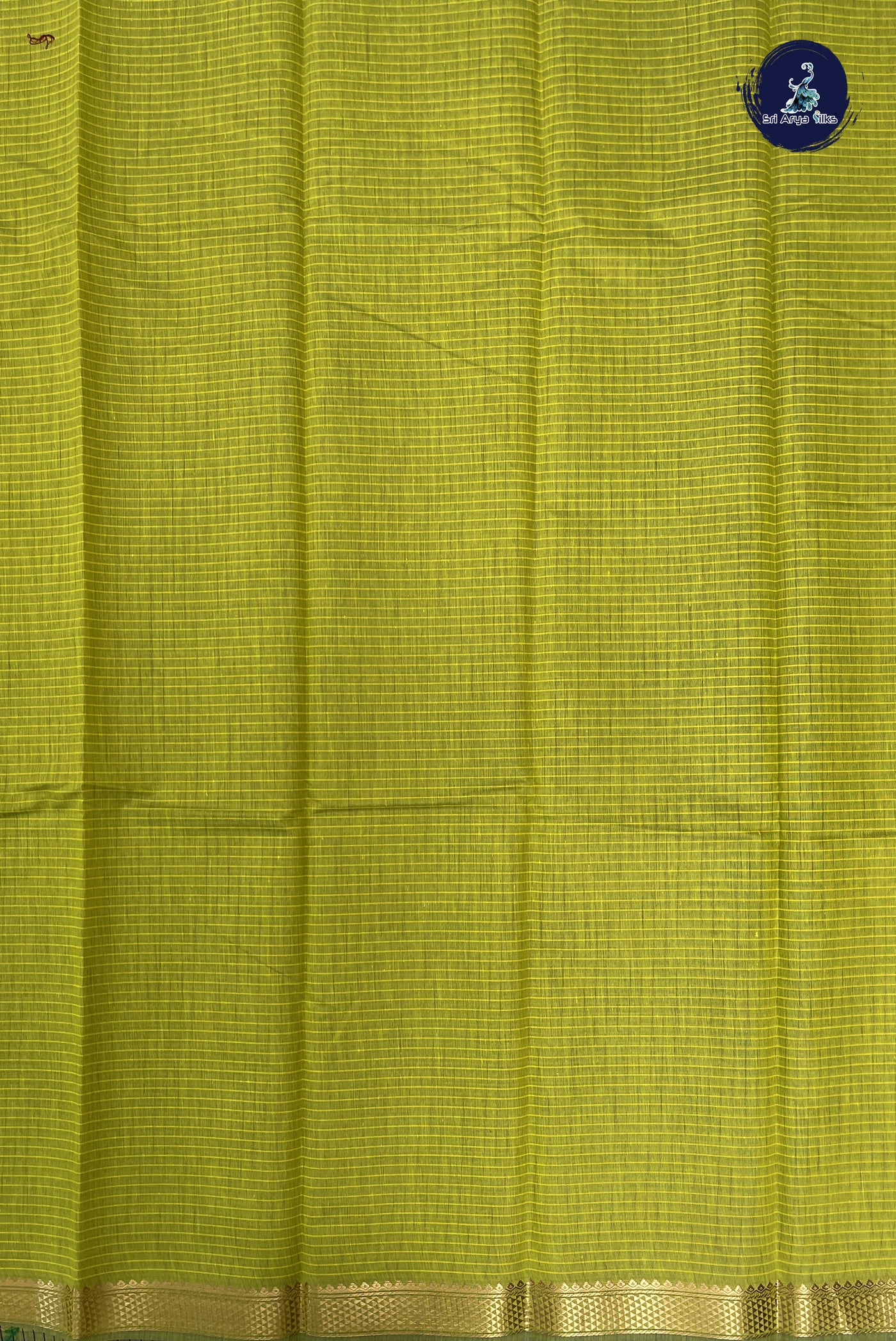 Yellowish Green Budget Semi Silk Cotton Saree With Checked Pattern