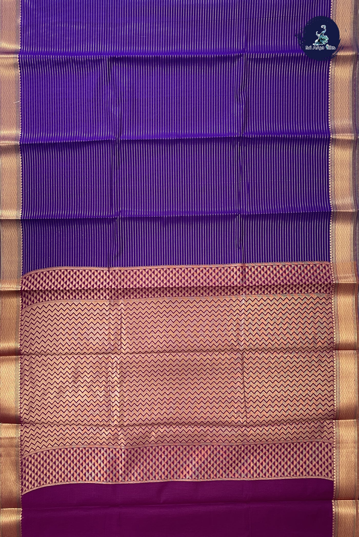 Violet Budget Semi Silk Cotton Saree With Stripes Pattern