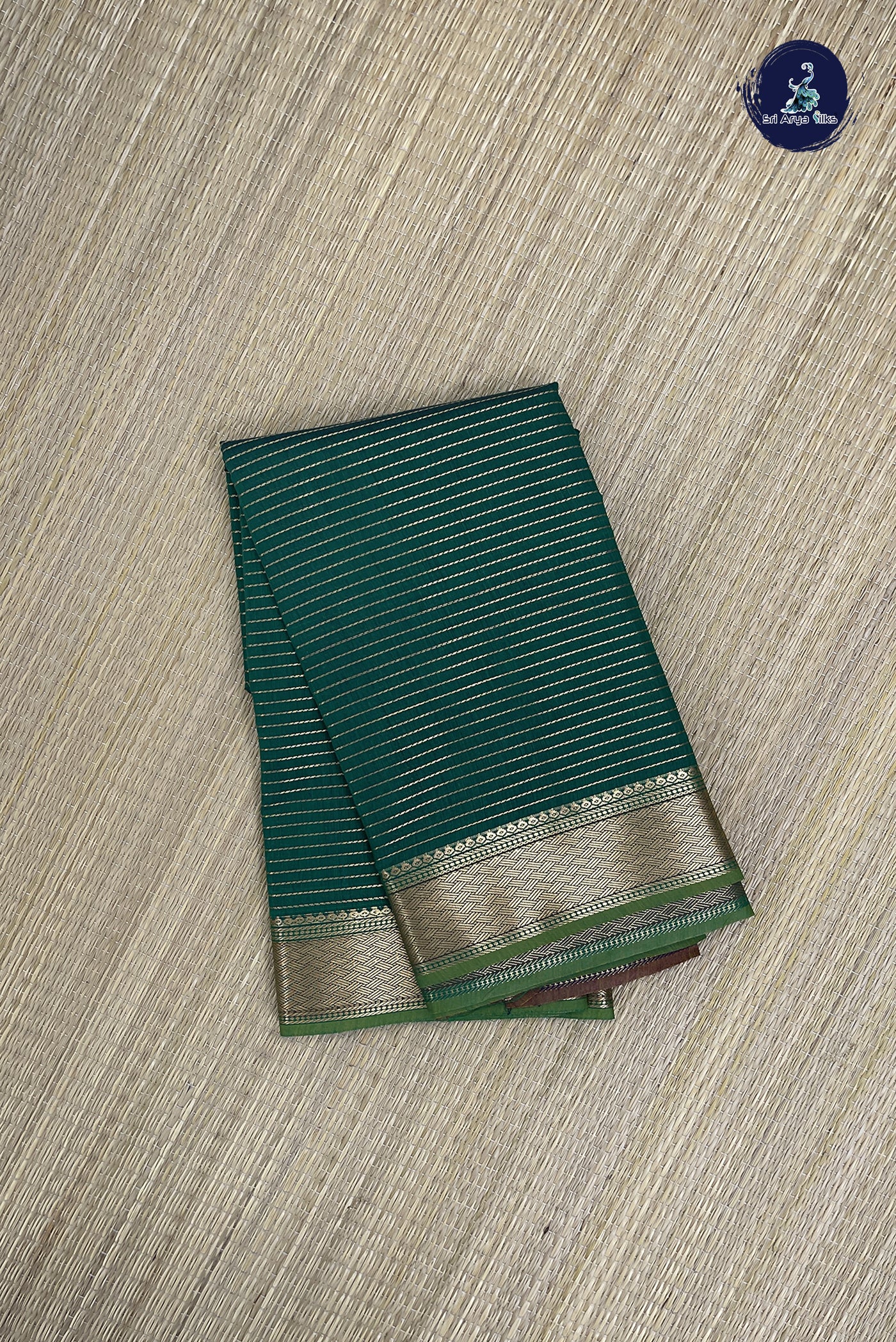 Green Budget Semi Silk Cotton Saree With Stripes Pattern