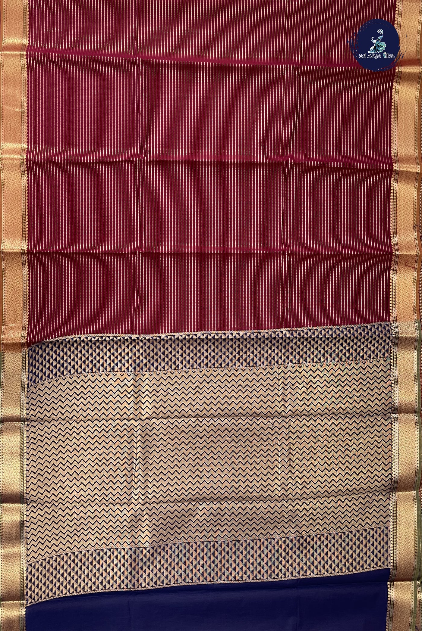 Maroon Budget Semi Silk Cotton Saree With Stripes Pattern