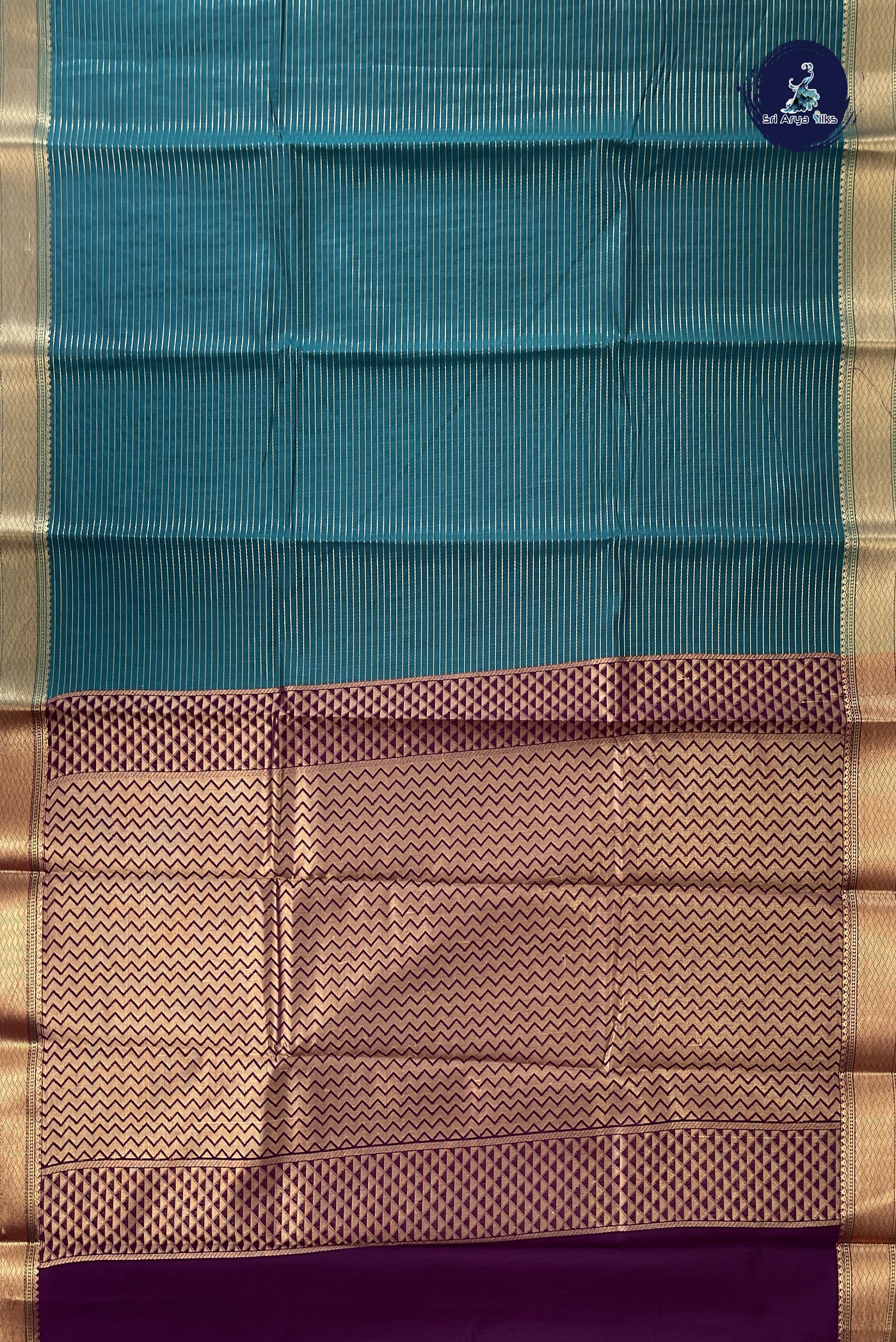 Sapphire Green Budget Semi Silk Cotton Saree With Stripes Pattern