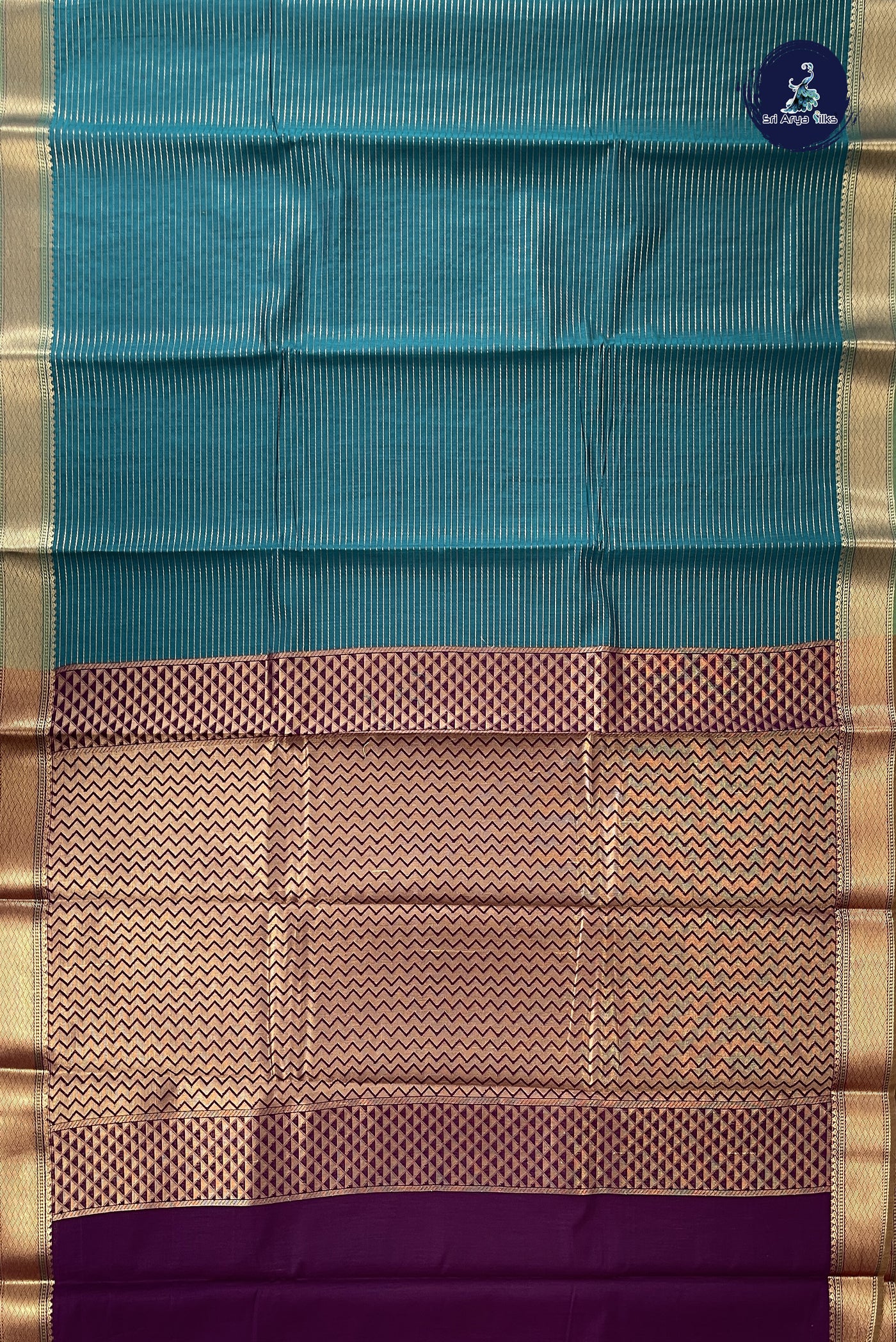 Sapphire Green Budget Semi Silk Cotton Saree With Stripes Pattern