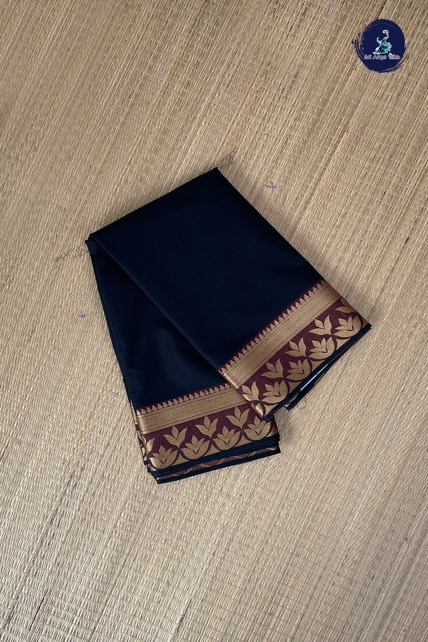 Black Budget Semi Silk Cotton Saree With Plain Pattern